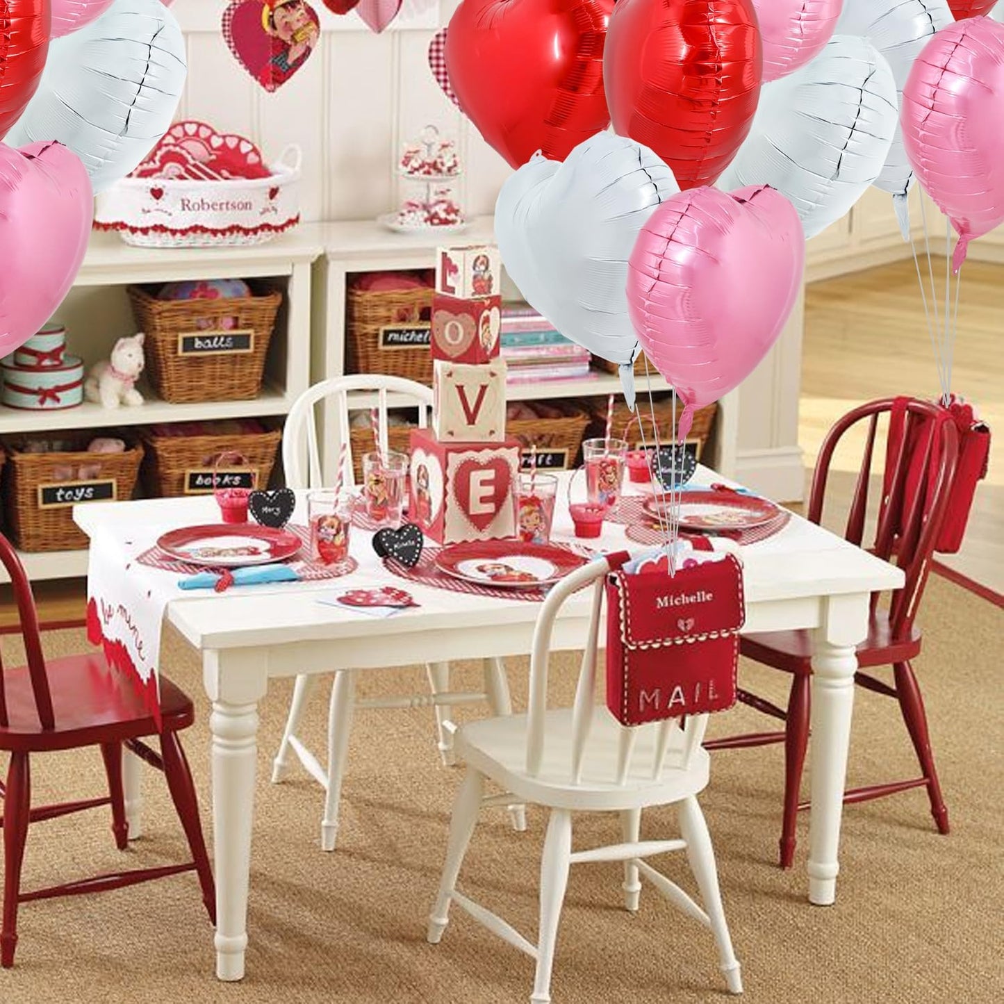 TONIFUL 30Pcs 18 Inch Heart Balloons Red White Pink Valentine’s Day Heart Shape Foil Mylar Balloons Decoration for Romantic Valentine's Day Wedding Bridal Shower Anniversary Engagement Party Supplies