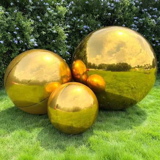 3PCS Glod Inflatable Mirror Ball, Big Shinny Balls Reusable Large PVC Disco Ball Balloon for Large Event Decoration, Party, Concerts, Stage, Wedding Decor, Without Air Pump