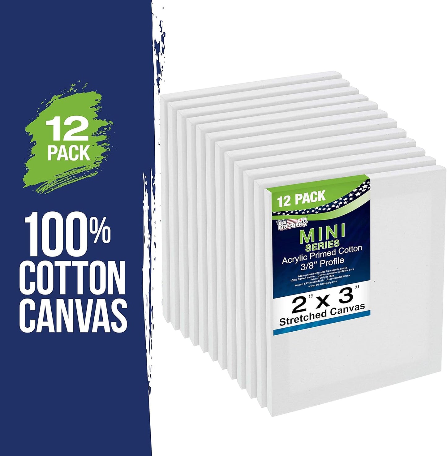 U.S. Art Supply 2" x 3" Stretched Canvas with 5" Mini Easel Kit (12 Pack) - Natural Wooden A-Frame Tabletop Display Stand, Mini Easel Stand - Small Easels for Display, Small Canvases, Crafts, Photos