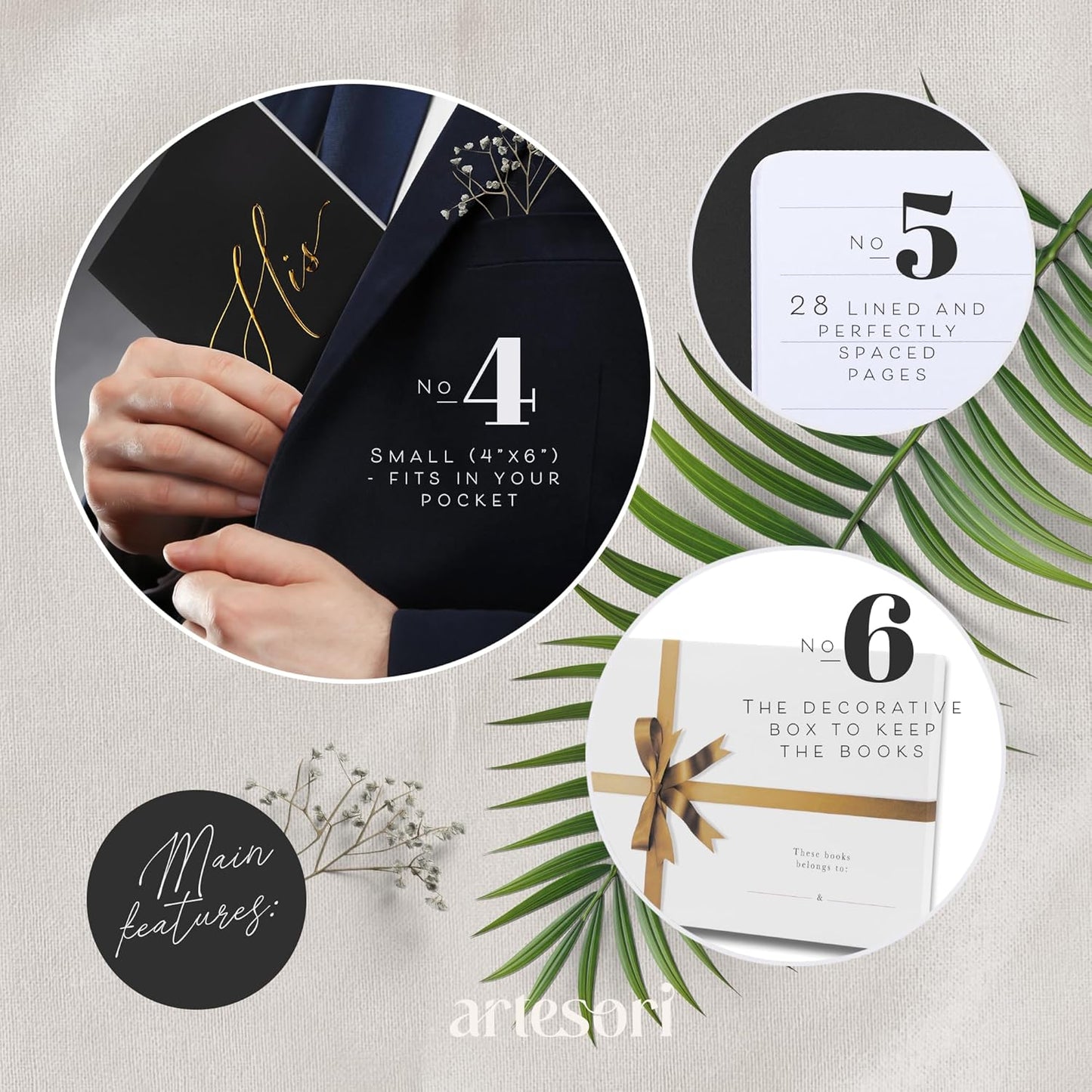 ARTESORI Wedding Vow Book for Her & Him, Soft Touch, Gold Engraving, 28 Lined Pages, Wedding Vow Books His and Hers, Wedding Essentials, Wedding Registry Gifts, His and Hers Gifts [Blush & Navy]