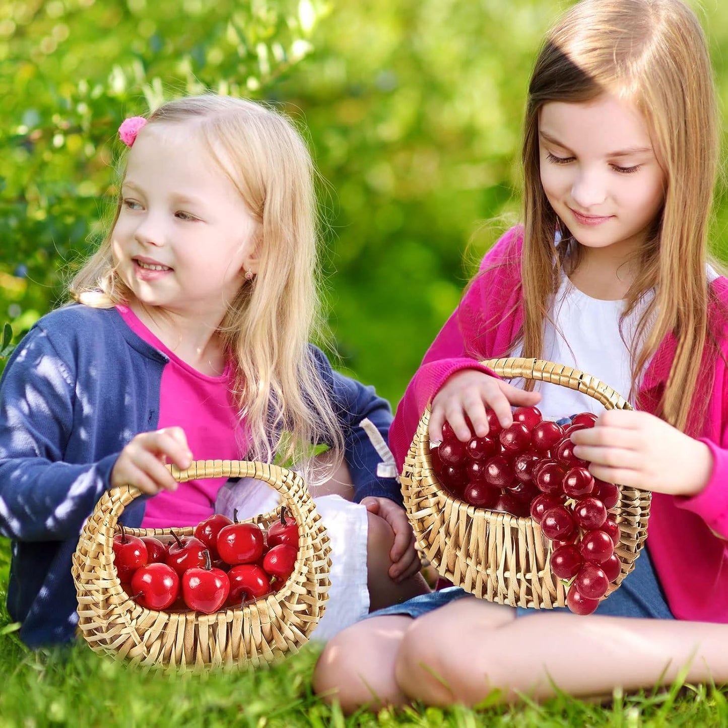 Taiyin 12 Pack Rattan Flower Girl Basket Small Half Moon Straw Wicker Basket with Handle Ideal for Wedding Flower Girl,Picnic,Garden Storage and Home Decor (Nature)