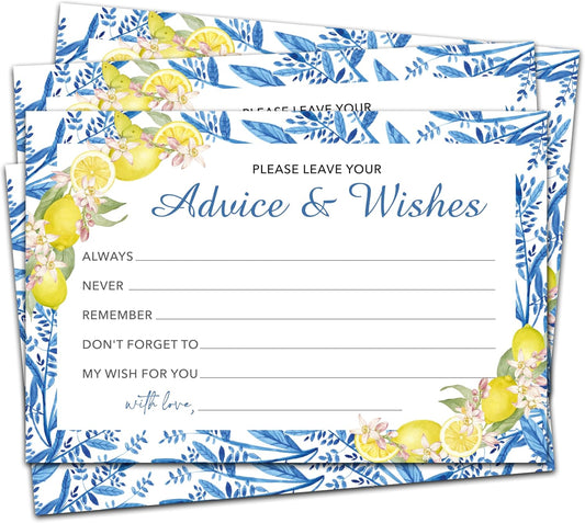 Advice And Wishes Cards (25pcs), Mediterranean Lemon Advice Cards For Mr And Mrs, Bride And Groom, New Parents, Bridal Shower, Baby Shower, Engagement, Wedding, Bachelorette Party Games Decor -A04