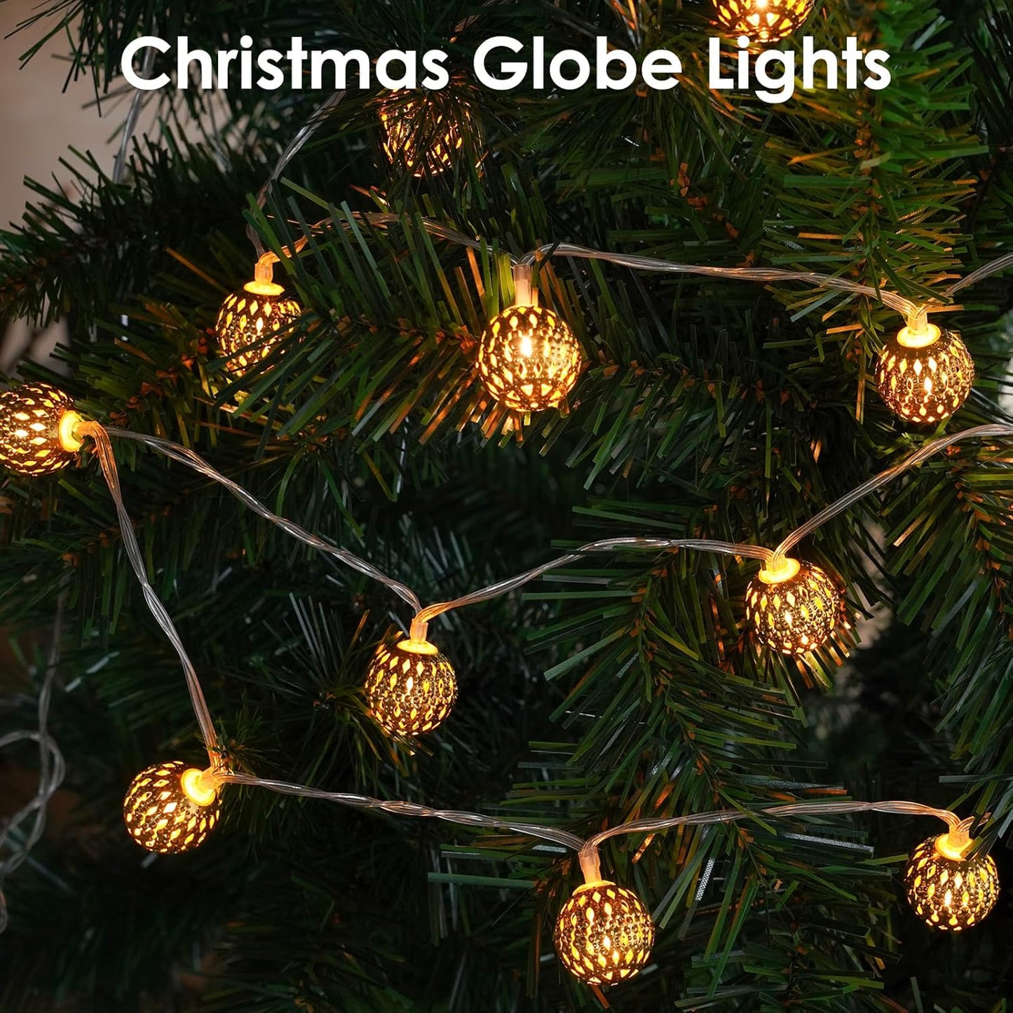 LORRYTE Moroccan String Lights Outdoor Battery Operated, 60 LED 36 FT Globe Fairy Lights with 8 Lighting Modes, String Lights for Bedroom Party Wedding Garden Christmas Decor (Warm White)