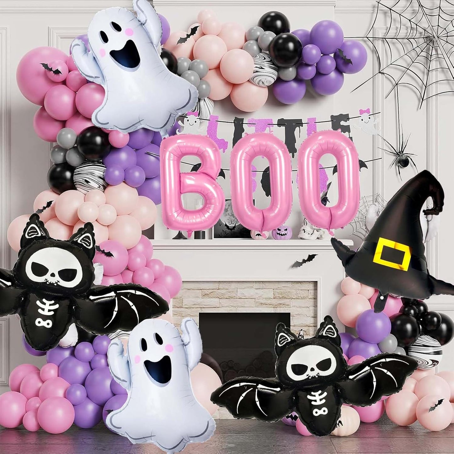 Halloween Balloons Decorations, Pink Boo Letter, Ghost, Bat, Wizard's Hat Foil Balloon for Halloween Party Decorations