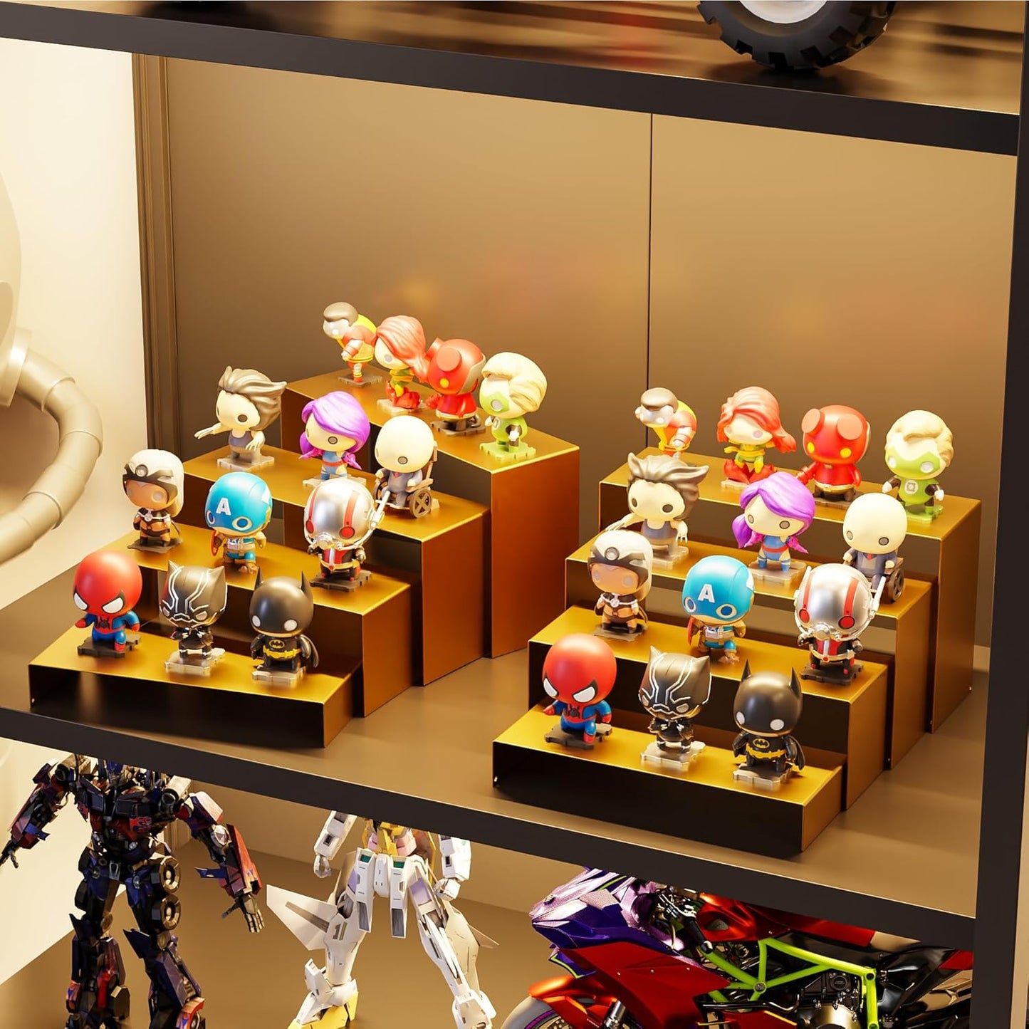 Black Matte Metal Display Stand,8 Pcs 2 Set Display Risers, Metal Rectangular Display Shelf for Showcase, Dessert, Toys, Perfume (8Pcs-Gold, L7''x8''x9)