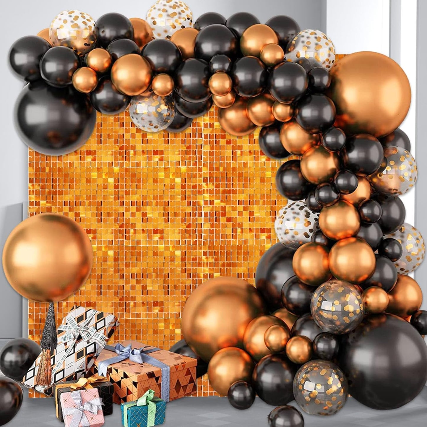 12PCS Orange Shimmer Wall Backdrop, Square Sequin Photo Backdrops Panel, Glitter Wall Background for Birthdays, Weddings, Halloween, Thanksgiving, Disco Bachelorette Party Decoration (3FTx4FT)