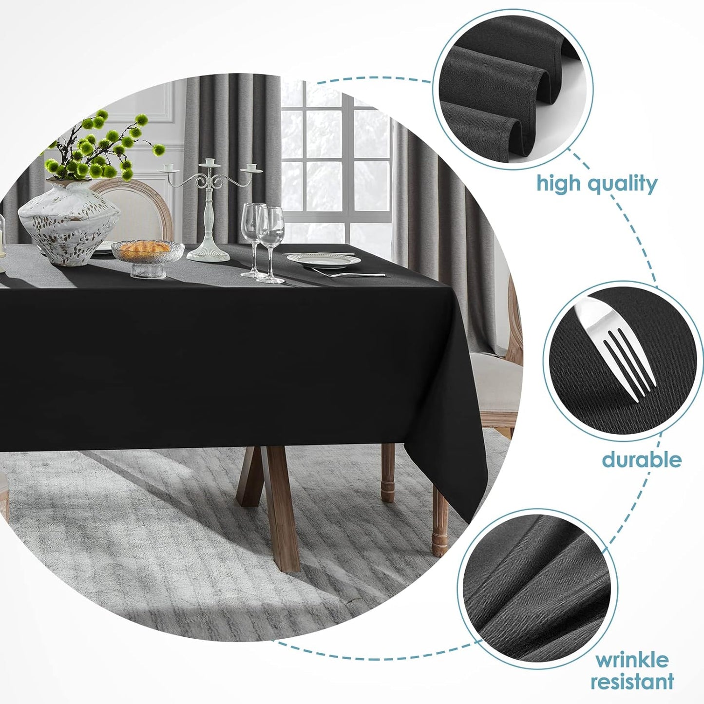 VidaFete Tablecloth 60 * 102inch 10 Pack Rectangle Table Cloth Polyester, Stain Wrinkle Resistant Dining Table Cover for Kitchen Dinning Party Wedding Rectangular Tabletop Buffet Decoration (Black)