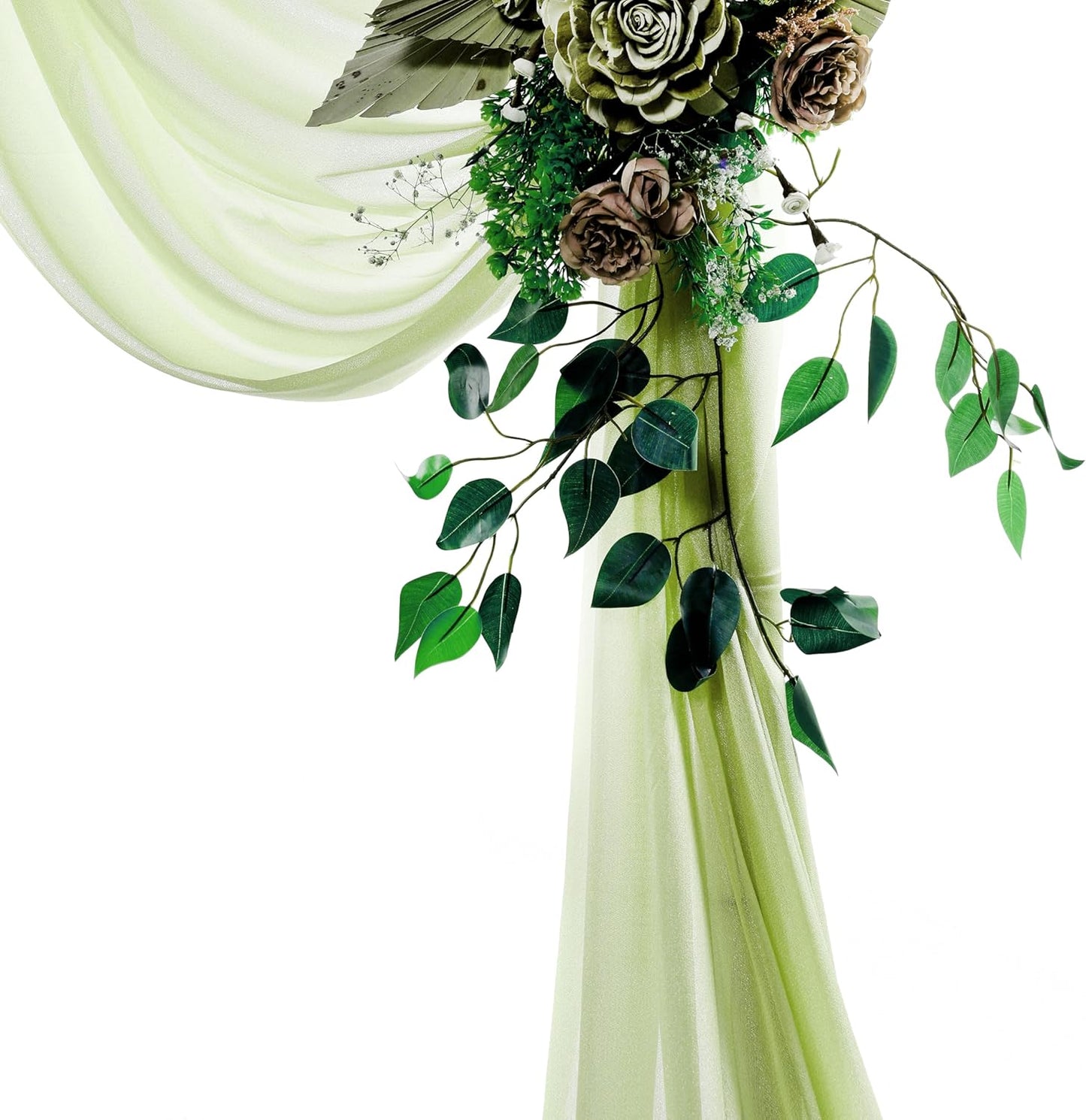 VDS Pack of 2 Panel (30 Inch X 50 Feet) Wedding Arch Draping Fabric Sheer Chiffon Fabric Drapery for Wedding Ceremony Reception Swag Backdrop Canopy Chuppah ARBO Altars Decoration (Sage Green)