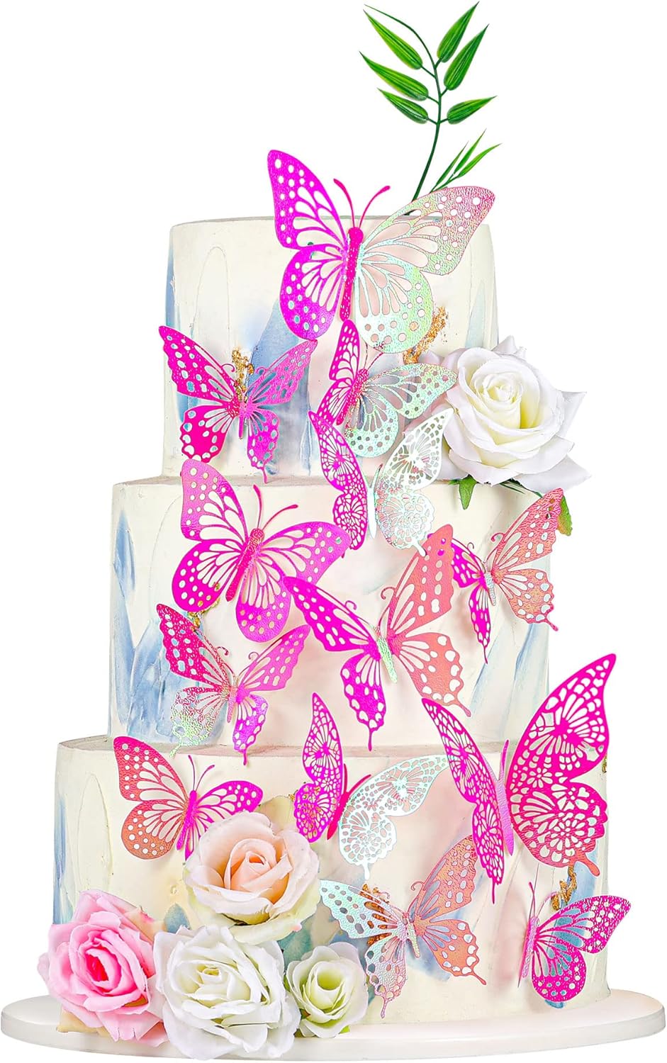 Gyufise Laser Light Pink Butterfly Cupcake Toppers Hollow Art 3D Butterfly Cupcake Decorations Baby Shower Wedding Anniversary Kids Birthday Party Cake Wall Decorations Supplies 36Pcs