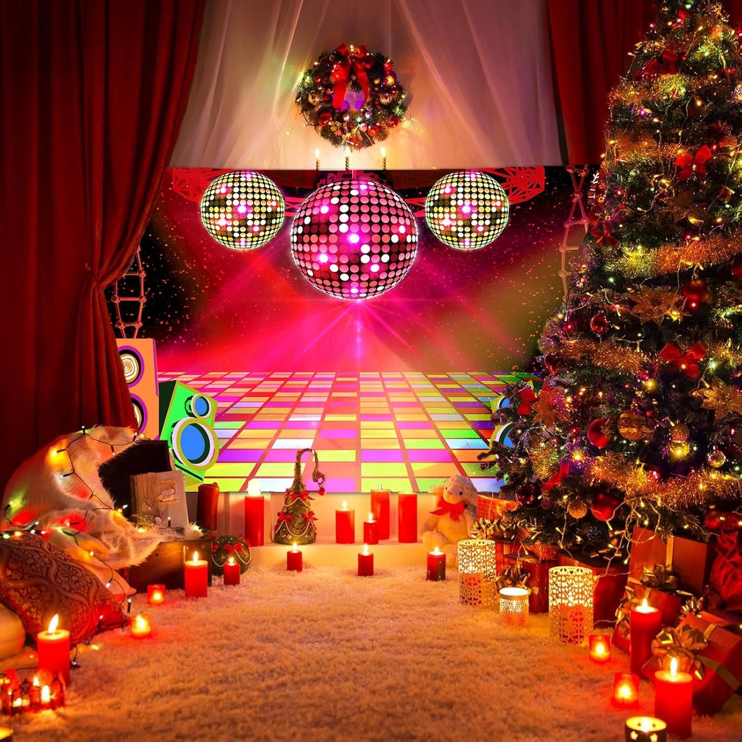 20X10ft Dance Party Backdrop Retro 70s 80s 90s Theme Glitter Stage Dance Ball Background Disco Party Decoration DJ Backdrop Banner for Birthday Party Prom Portrait Photo Shoot Polyester, Green