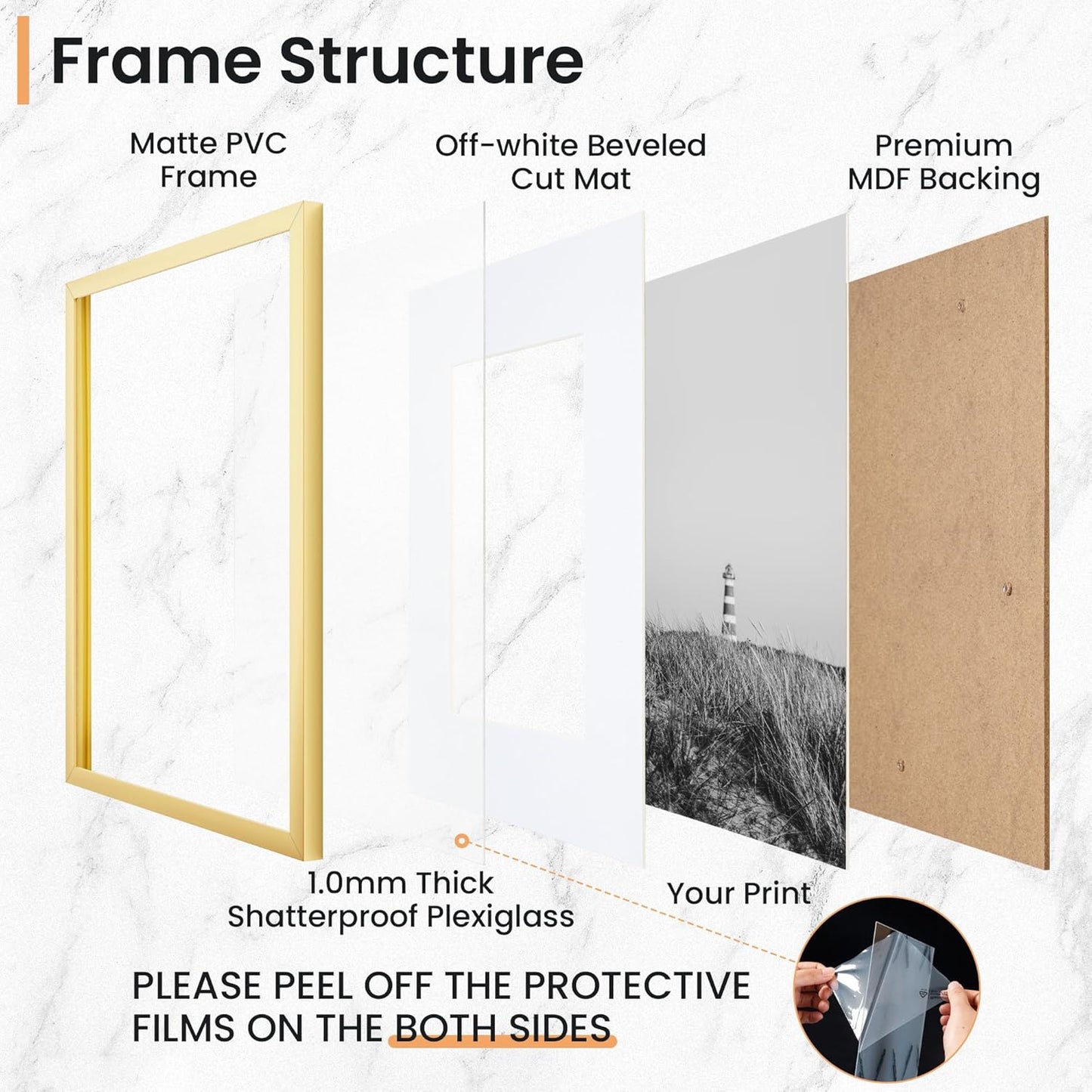 16x16 inch Picture Frame, 16x16 Photo Frames with 12x12 Removable Mat - High Definition Plexiglass - Vertical and Horizontal Display - Wall Hanging Frame - Gold, 3 Pack
