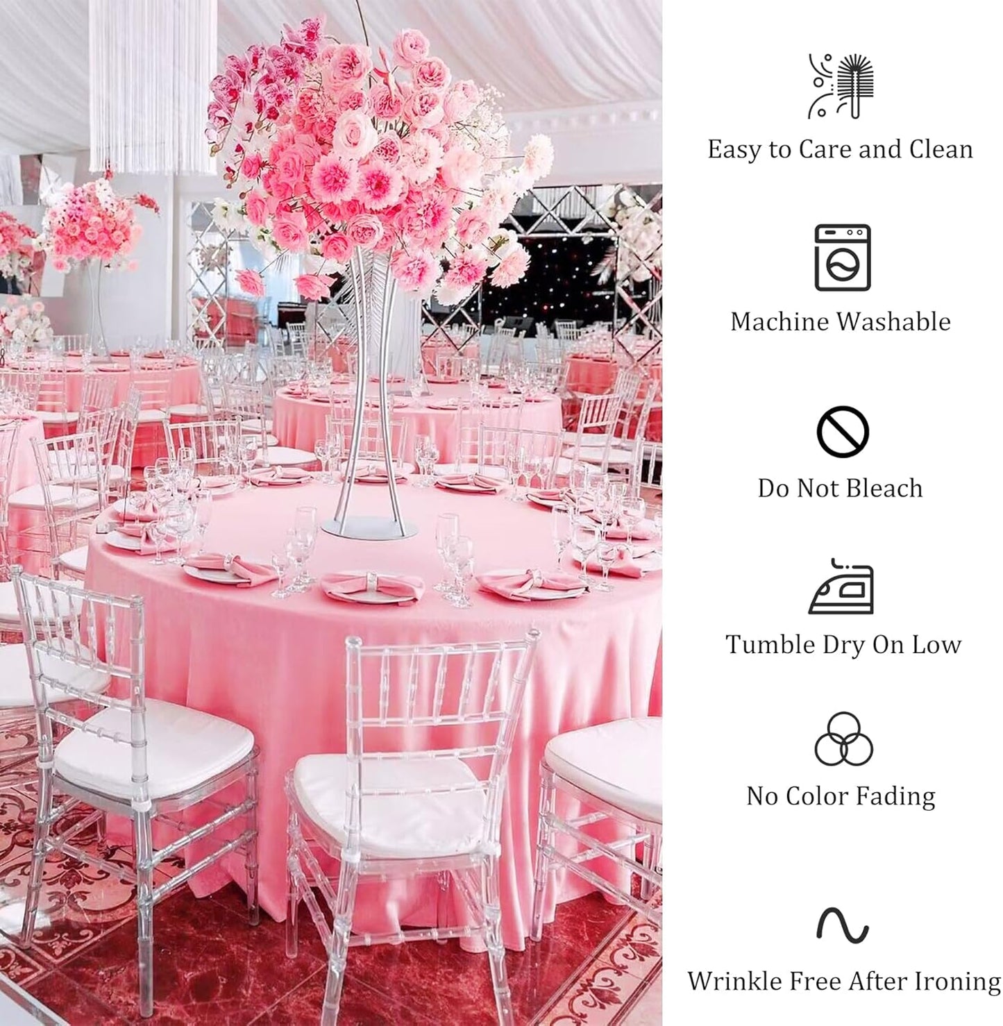 8 Pack Round Tablecloth 70 Inch Pink Round Table Covers Bulk Washable Polyester Fabric Table Clothes for Wedding Party Reception Banquet Buffet Restaurant (Pink, 70 Inch)