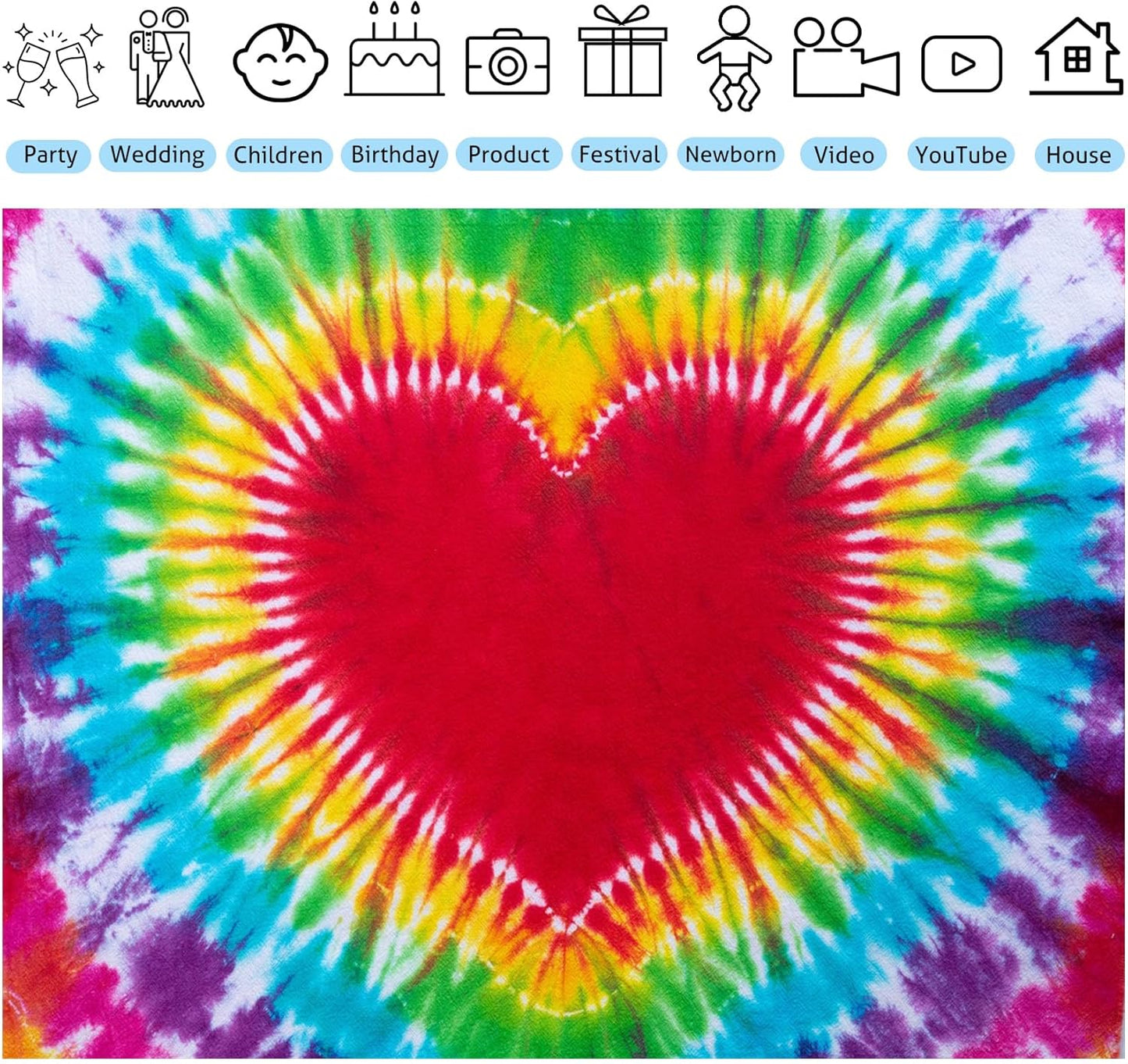 Hippie Backdrop 20x10ft 60s 70s Backgrounds Tie Dye Theme Party Decorations Hippie Supplies Photo Booth Props