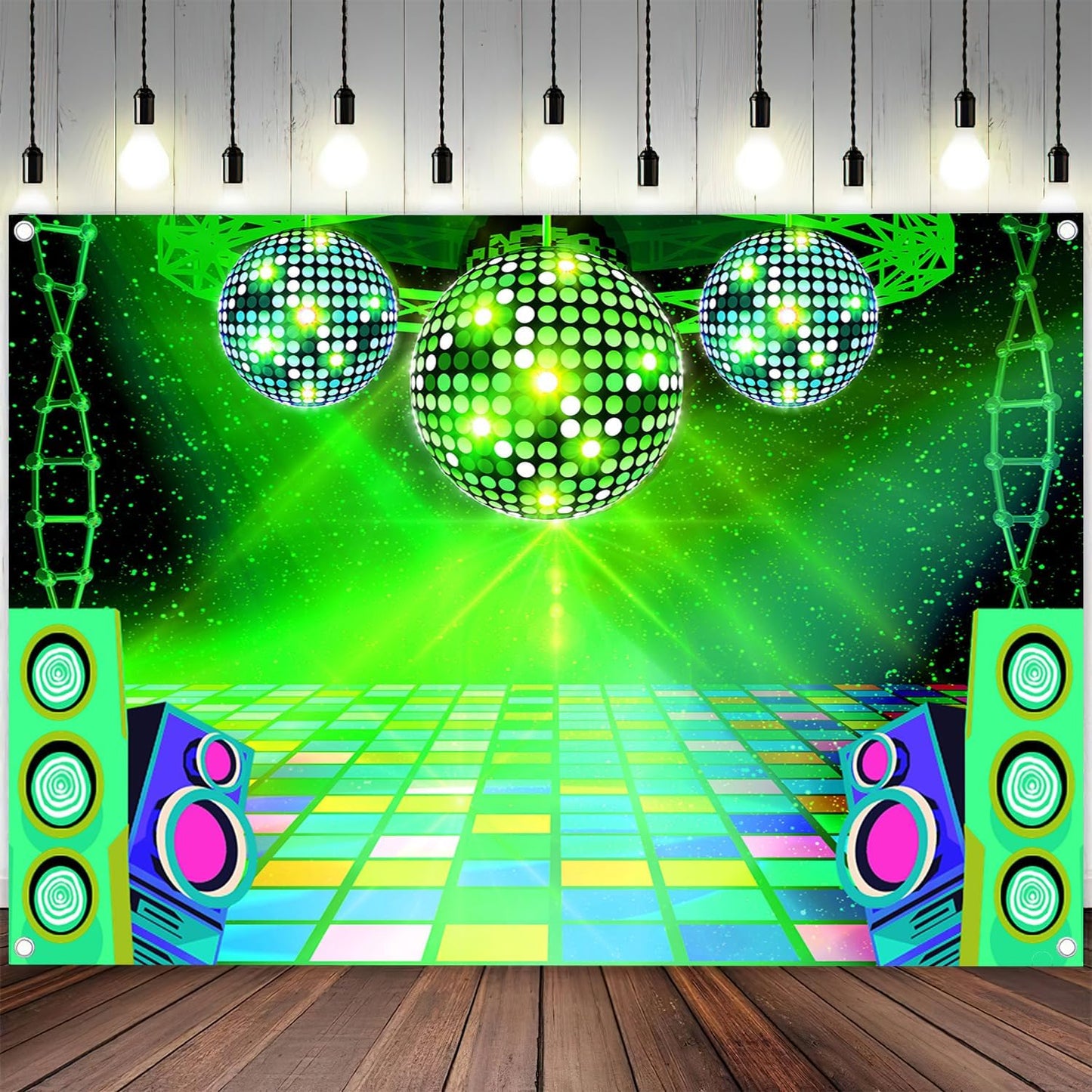 Dance Party Backdrop Retro 80s 90s Theme Stage Dance Ball Music Birthday Party Decoration DJ Photography Background 12 x 10 ft for Baby Shower Picture Photo Shoot Polyester Fabric, Blue