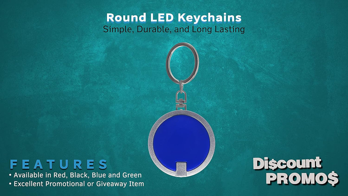 DISCOUNT PROMOS 10 Round LED Keychains - Battery included, Plastic - Blue