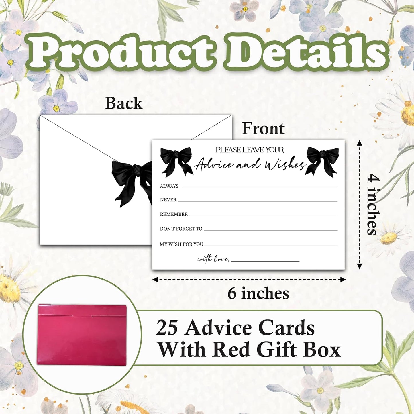 Advice And Wishes Cards (25pcs), Black Bow Advice Cards For Mr And Mrs, Bride And Groom, New Parents, Bridal Shower, Baby Shower, Engagement, Wedding, Bachelorette Party Games Decor -A12