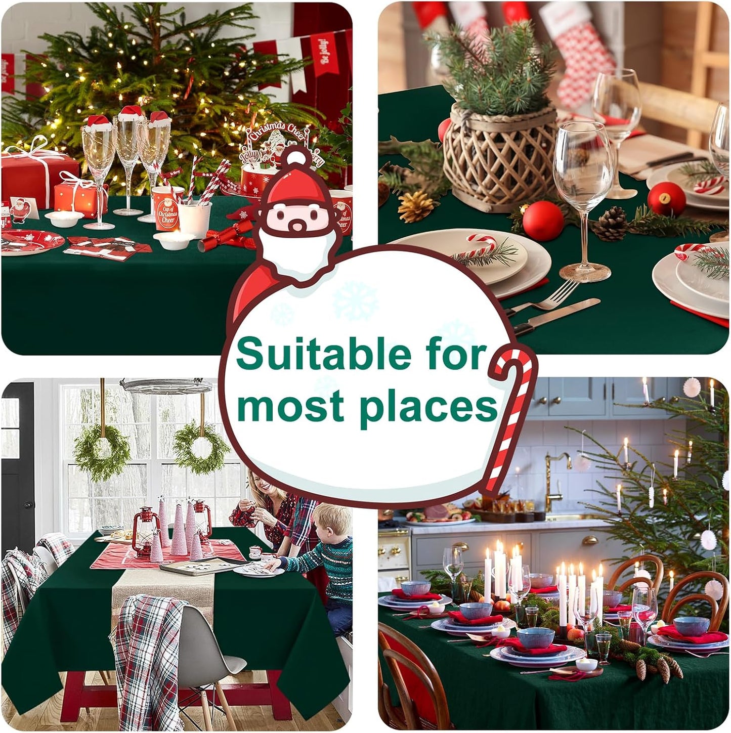 Hiasan Square Tablecloth - Spillproof and Waterproof Washable Table Cloth for Dining Room Kitchen Birthday Party, Hunter Green, 54 x 54 Inch