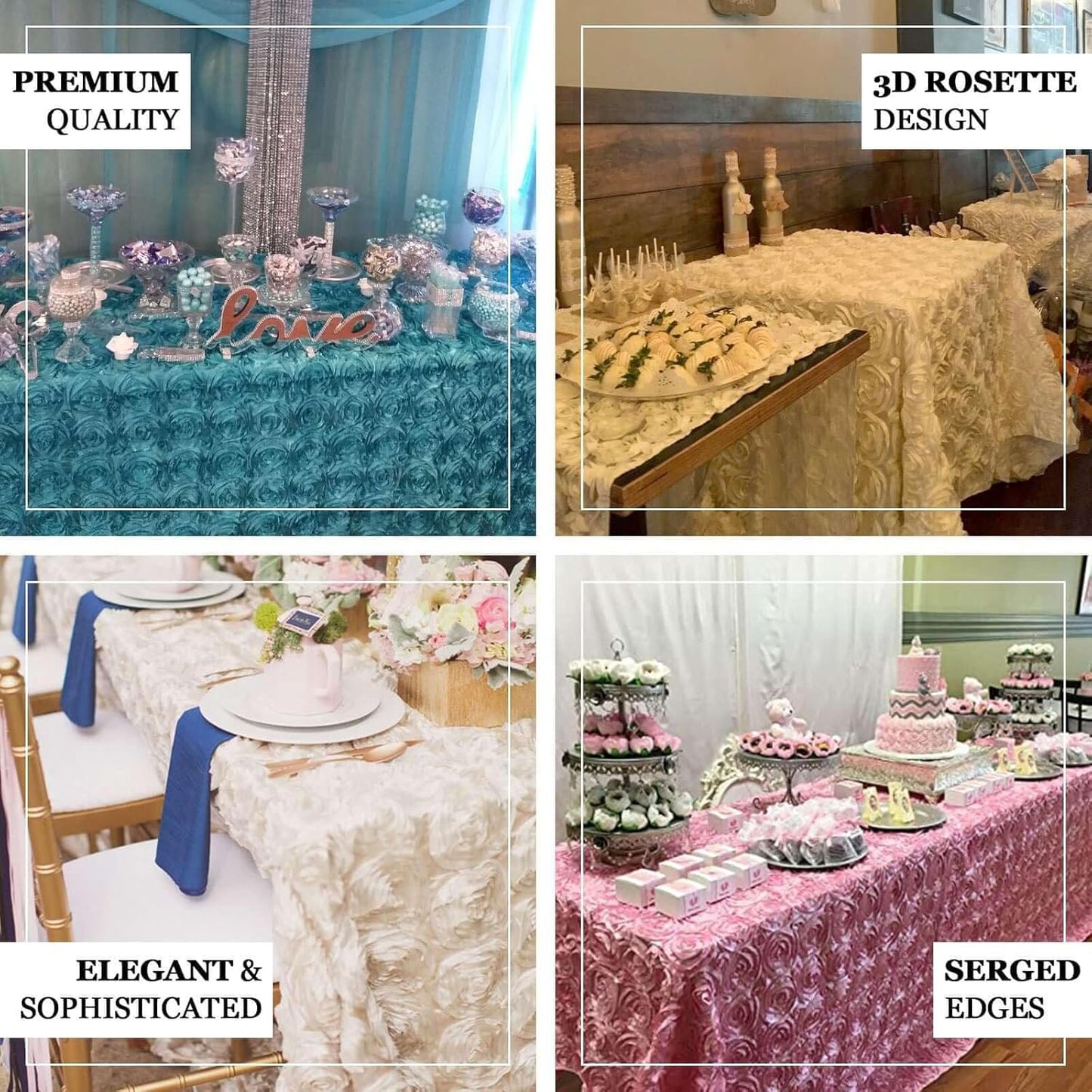 Efavormart 90"x156" Wholesale Rectangle Table Cover RED Grandiose Rosette 3D Satin Tablecloth for Wedding Party Event Decoration