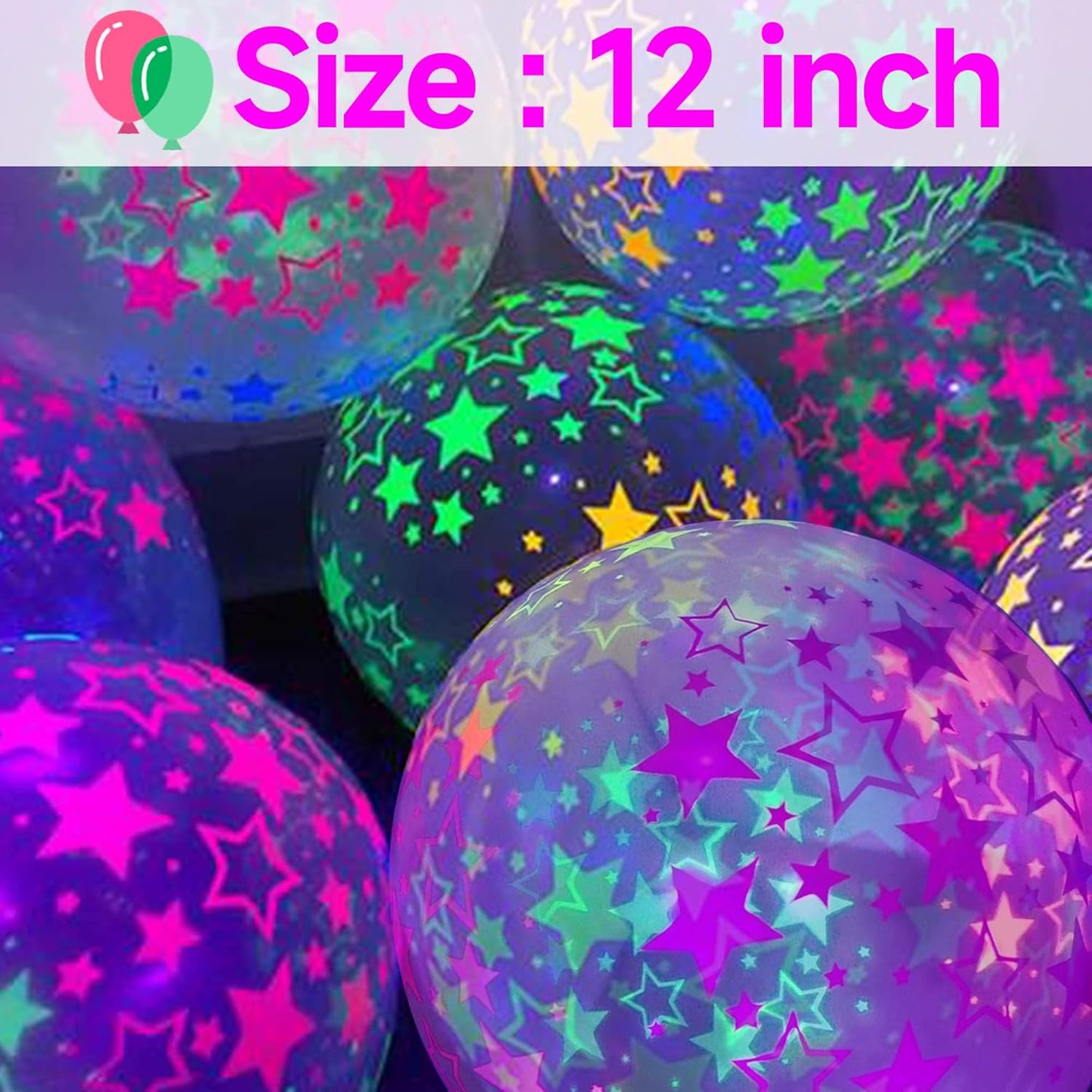 90 Pcs UV Neon Balloons ,Neon Stars Glow Party Black Light in the dark for Birthday Decorations Wedding Supplies Blacklight Carnival Reactive Fluorescent