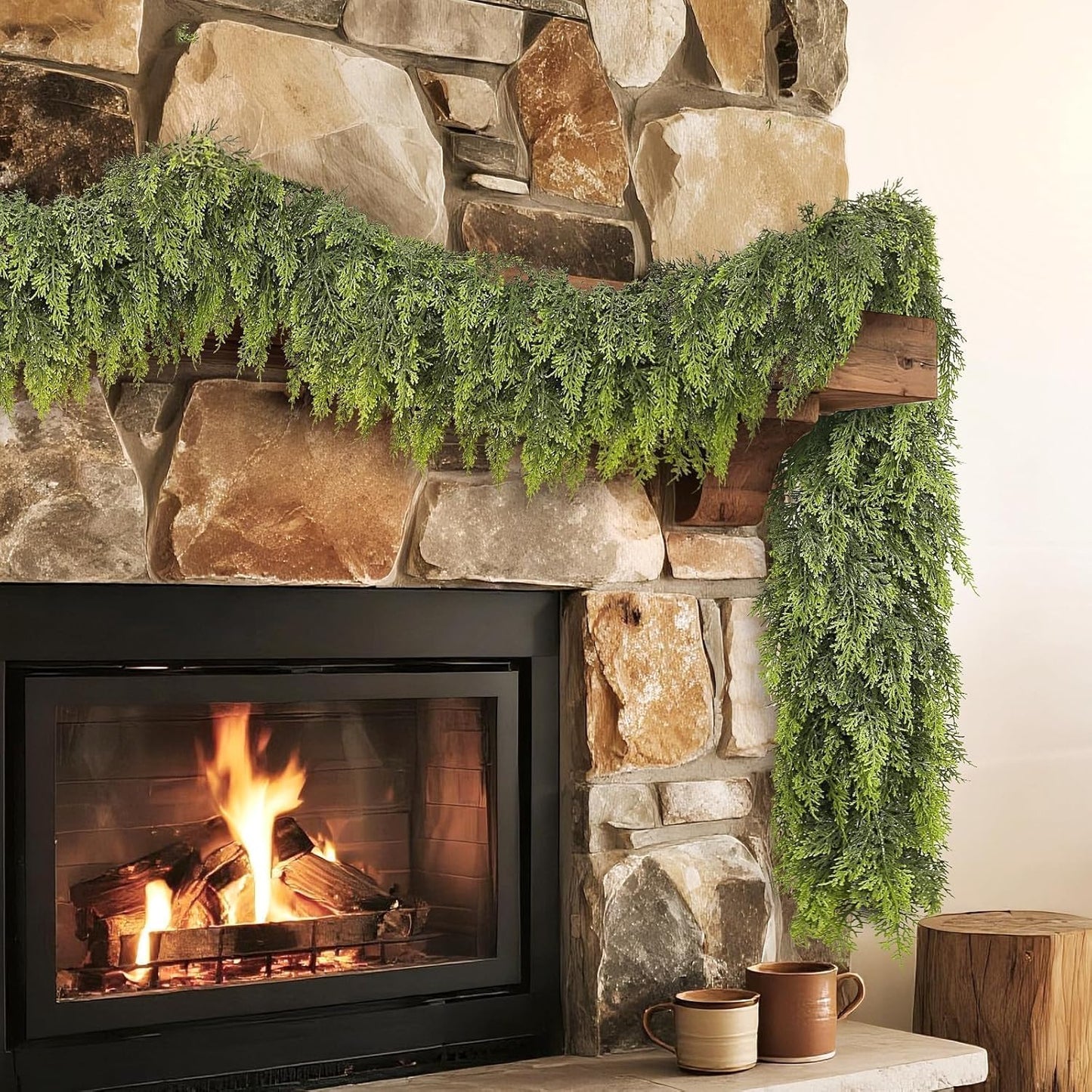 Real Touch Cedar Garland - Artificial Christmas Garlands Faux Green Cedar Fake Pine Needles Garland for Fireplace,Table, Stairs, Mantle, Window,Indoor Outdoor,Home,Holiday Decor(1 PCS,5 FT)