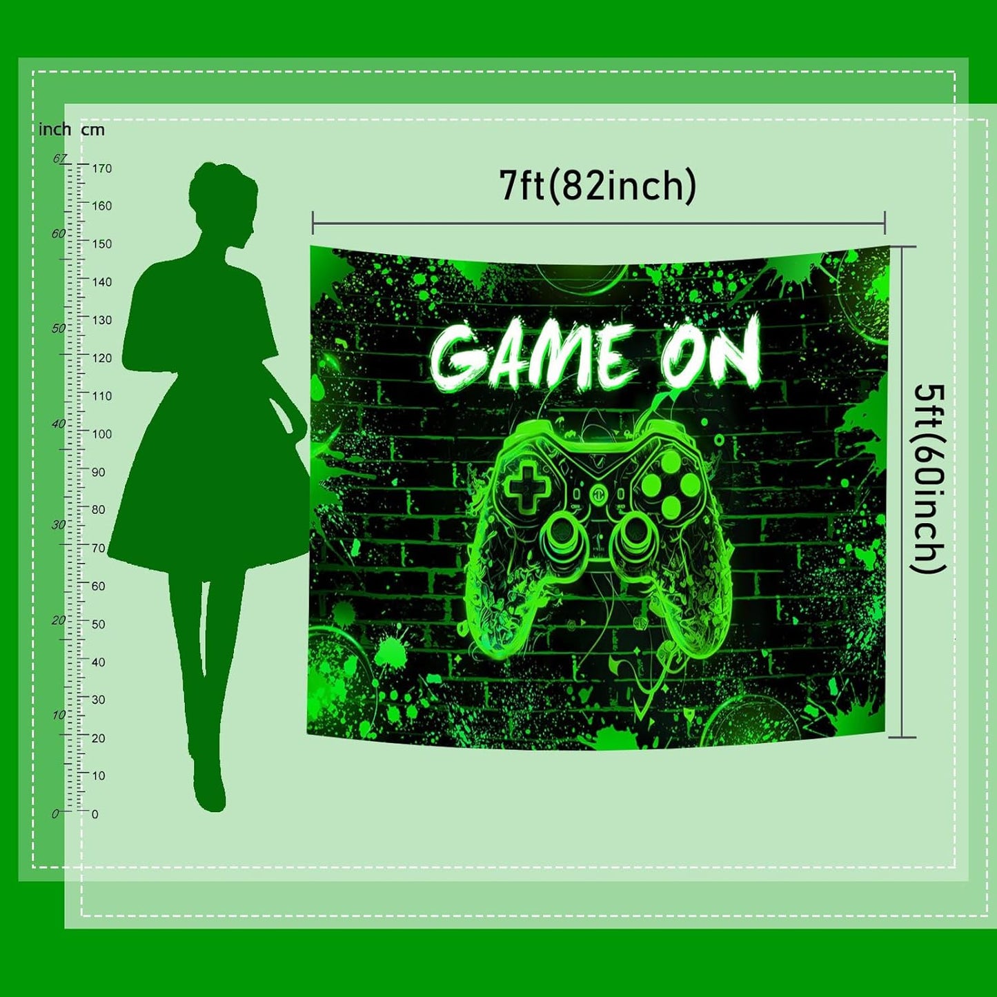 Mocsicka Game On Backdrop Video Game for Boys Level Up Birthday Party Decoration Game Night Arcade Neon Glow Gamer Banner Photography Background (Green, 10x8ft(120"x96"))