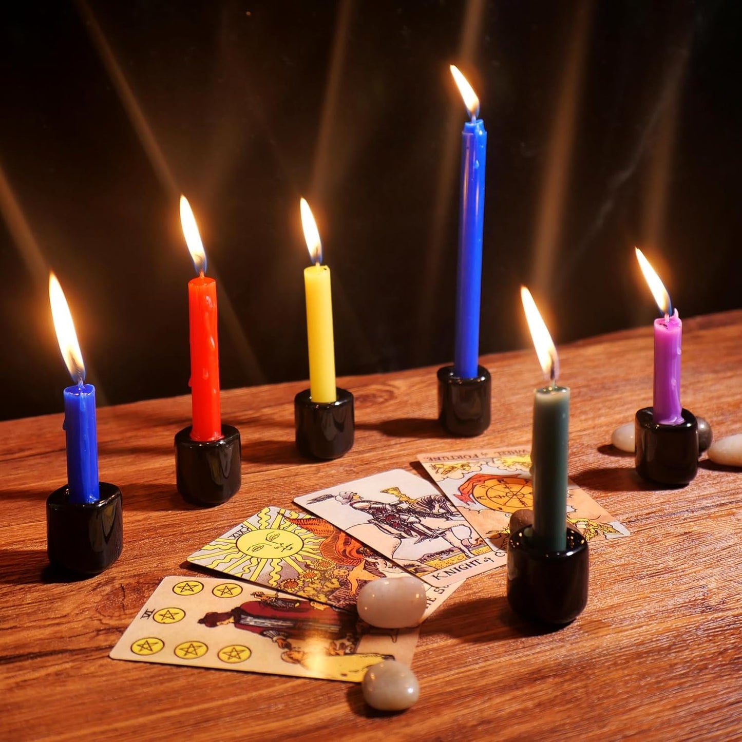 Black Spell Candle Holders 10 PCS, KSWING 1/2 Inch Diameter Ceramic Chime Ritual Candlestick Holders, Great for Casting Meditation Rituals Prayer Birthdays Altar Vigil Witchcraft Wiccan Supplies