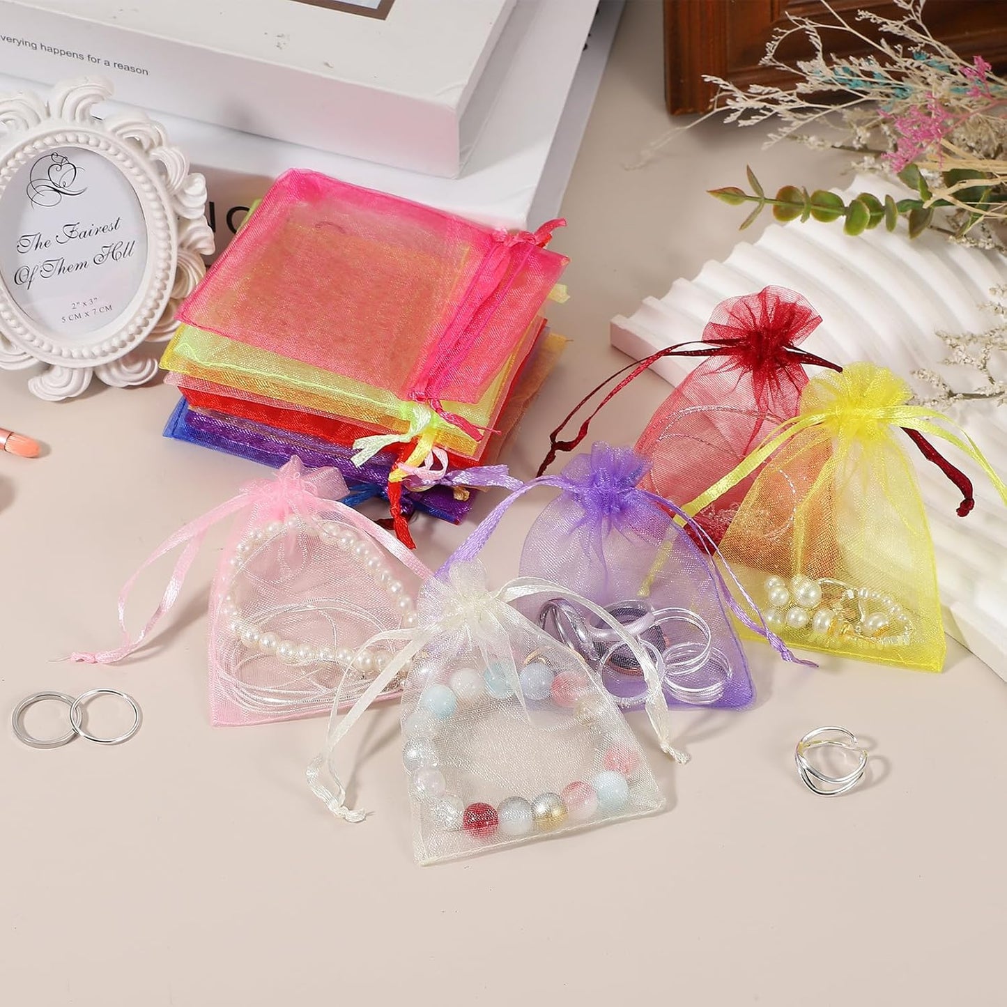 uxcell 50 Pcs Organza Gift Bags, 2.7x3.5 Inch Drawstring Pouches Jewelry Gift Bags, Small Wedding Favor Pouches for Christmas Birthday Wedding Goodie Candy Candle, Wine Red