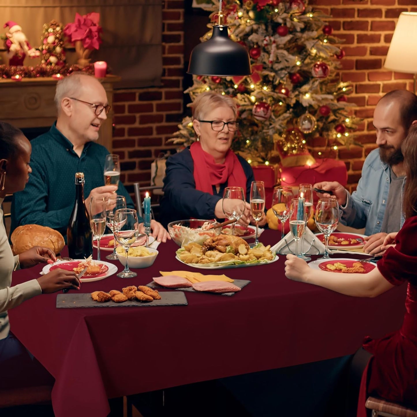 sancua 6 Pack Burgundy Tablecloth 60 x 102 Inch, Rectangle Table Cloth for 6 Feet Tables - Stain and Wrinkle Resistant Washable Polyester Table Cover for Dining Tables, Buffet Parties and Camping