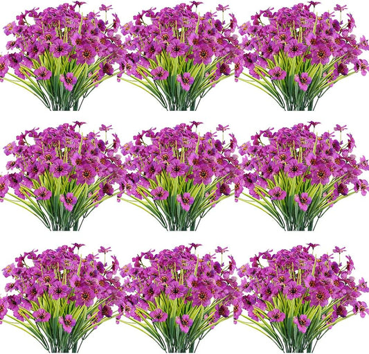 30 Bundles Artificial Flowers Outdoor UV Resistant Fake Flowers No Fade Faux Plastic Plants Garden Porch Window Box Decorating(Purple)