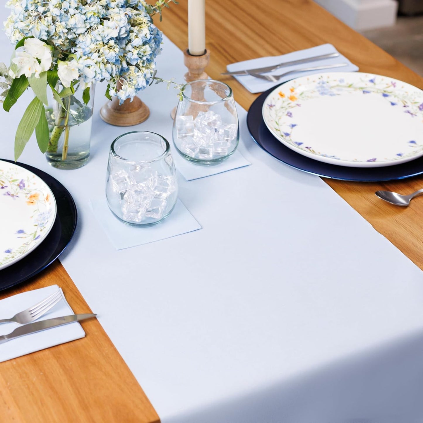 American Homestead Paper Table Runner Roll - 78 ft. Disposable Linen-Like Table Cover Roll - 20 Perforated Table Runners (16" x 48") for Parties, Weddings, and Events - Baby Blue