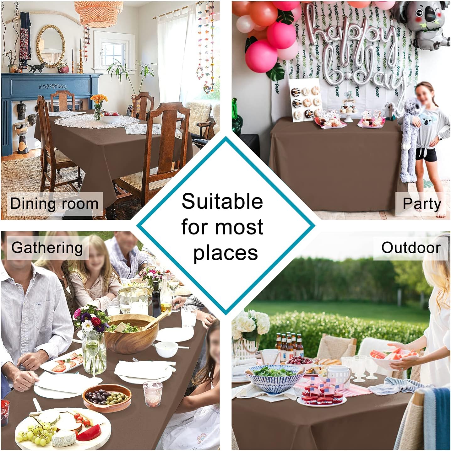 Hiasan Tan Rectangle Tablecloth - Waterproof Washable Polyester Fabric Table Cloth for Buffect Dining Birthday Party Wedding, 70 x 120 Inch
