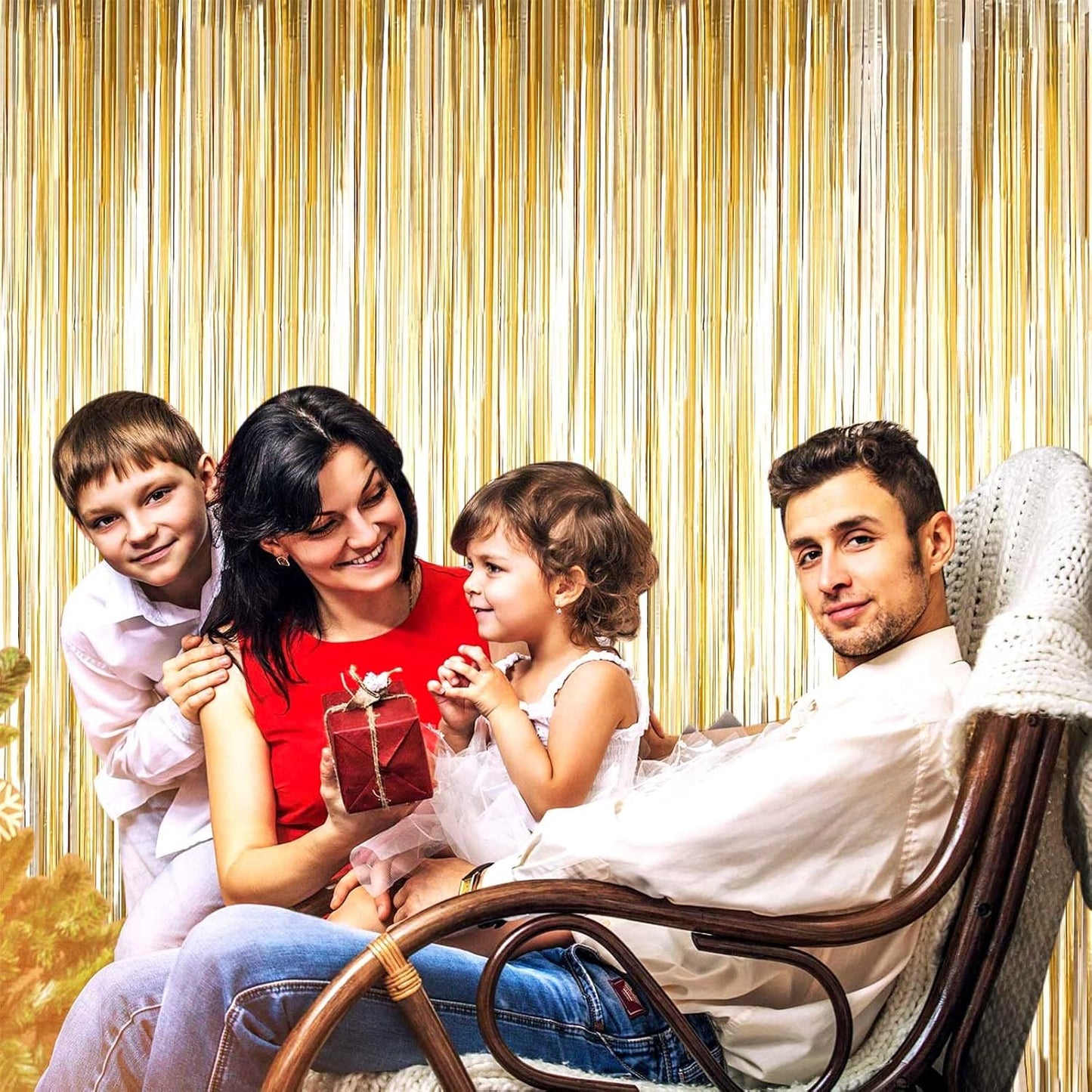 4 Pack Champagne Gold Foil Fringe Curtain Backdrop, 3.3Ft x 9.8Ft Metallic Tinsel Foil Streamers Curtains for Photo Booth, Wedding, Thanksgiving, Birthday, Christmas, Halloween Party Decoration