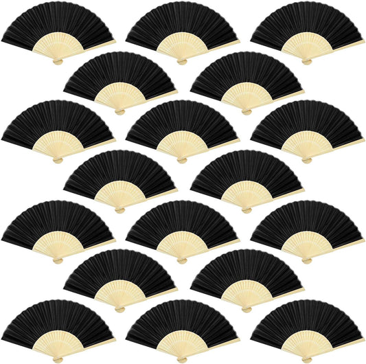 Aneco 18 Piece Black Handheld Fans - Bamboo Folding Fans for Wedding Decoration, Church Wedding Gifts, Party Favors, DIY Decoration