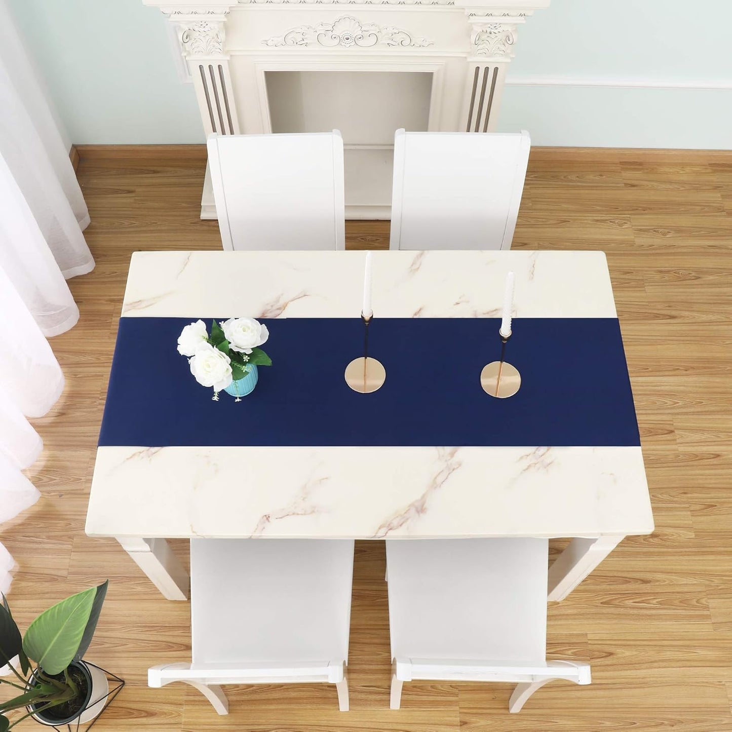 DUALIFE Navy Table Runner 14x72 inch Solid Color Thick Polyester Decorative Cloth Handcrafted for Wedding Party Birthday Graduations Hotel Restaurant Banquet Catering Services Event 2 Pieces