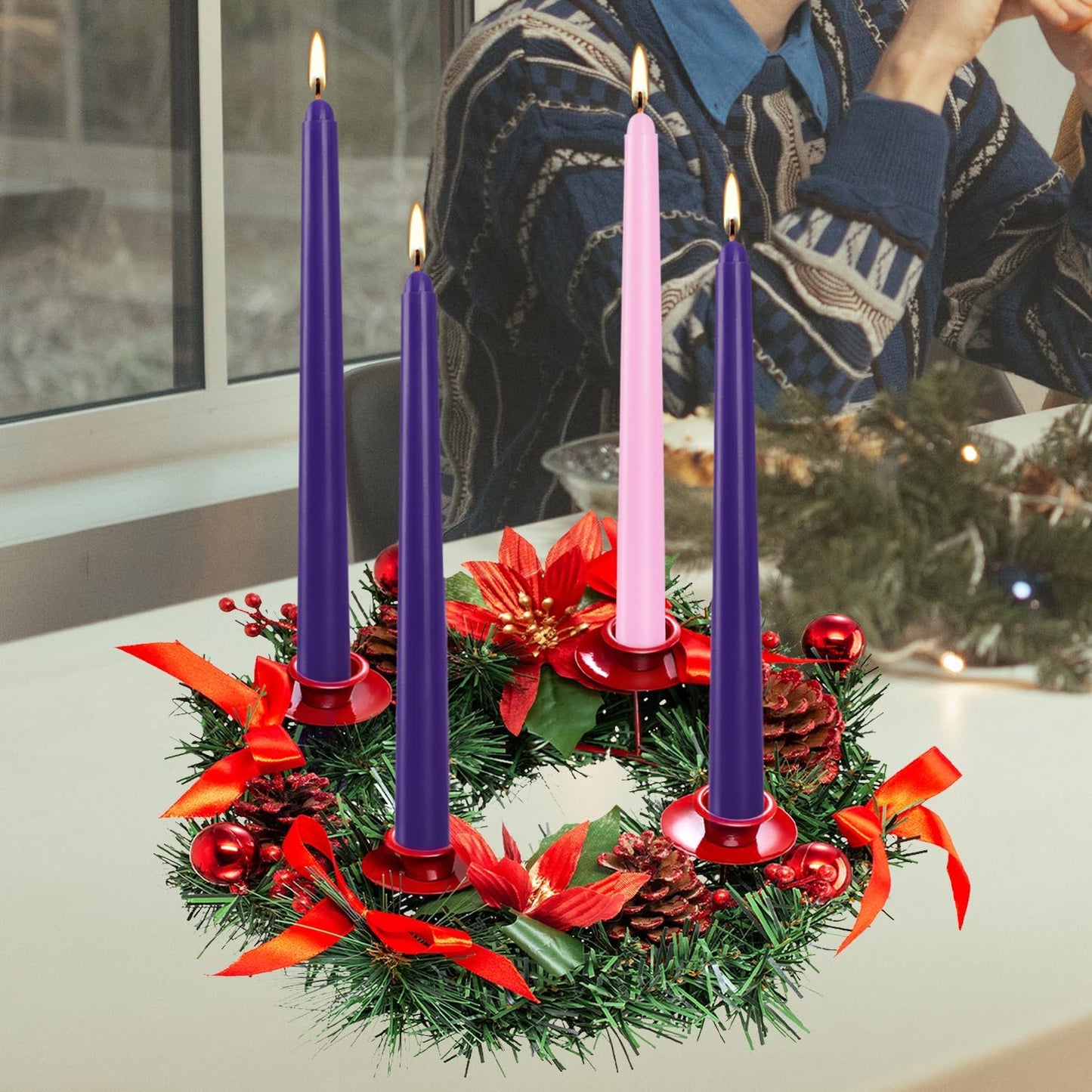 16 Pack Advent Taper Candles Premium Hand Dipped 10in Unscented Christmas Taper Candles - Ideal for Seasonal Celebrations, Holidays, Church, Celebration, Party