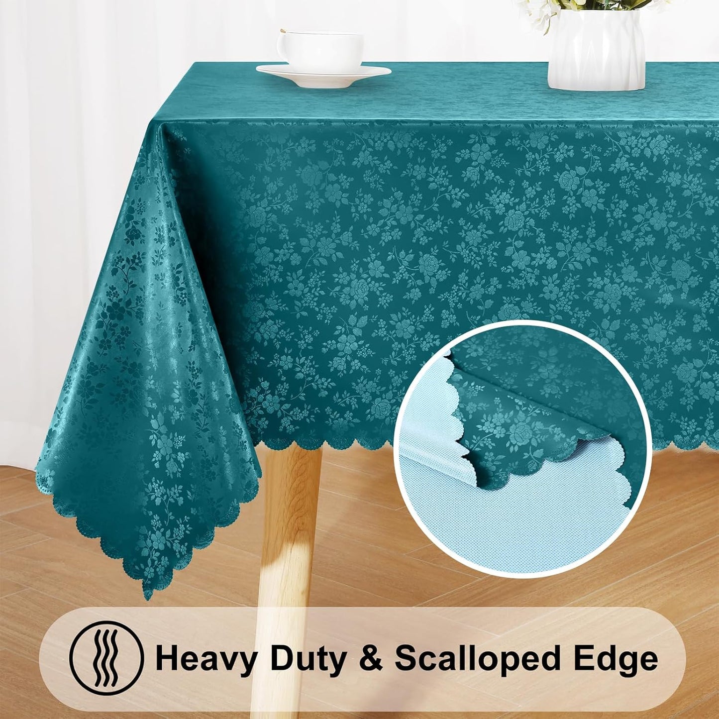 Smiry Rectangle Table Cloth, Waterproof Heavy Duty Vinyl Tablecloths, Wipeable Washable Table Cover for Kitchen and Dining Room (Emerald Green, 52" X 70")