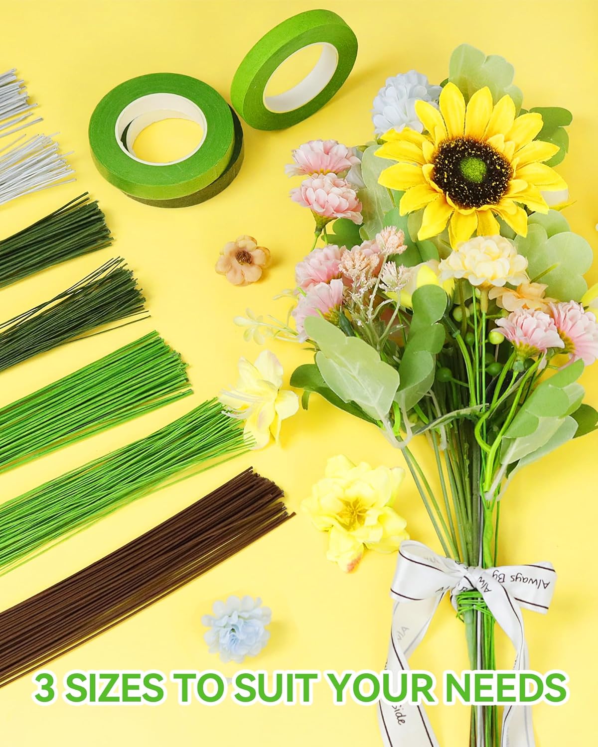 120 PCS FIVEIZERO 18 Gauge MixColor Floral Wire Stems for Artificial Flower Making,Florist Wire,Flower Wires for Crafts,Alambre para Flores for Wreaths, Flower Arrangements and DIY Projects