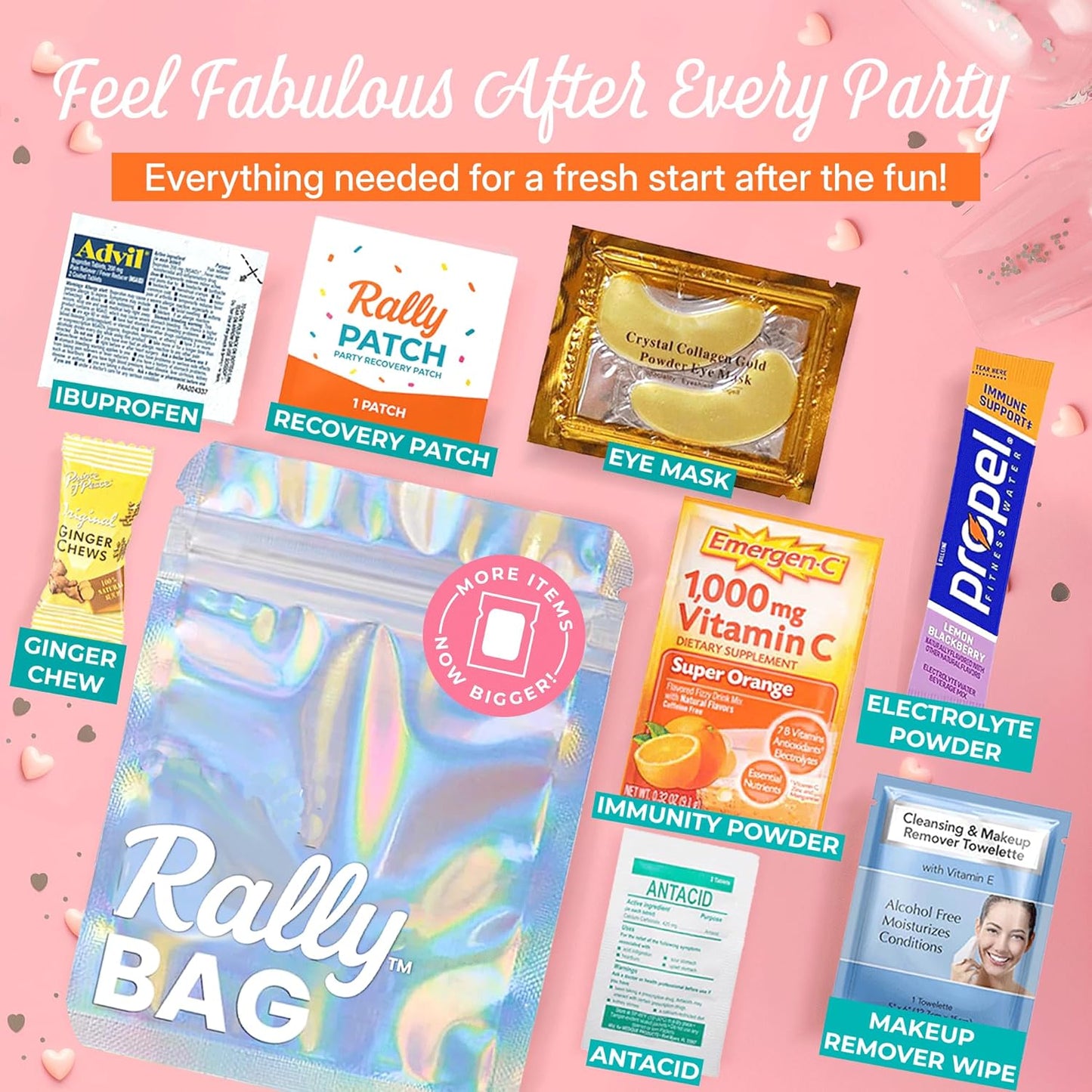 The Rally Bag - 5 Hangover Kits for Bachelorette Parties & Weddings | Filled Hangover Kits with Bags & Supplies, Best Bachelorette Survival Party Favors (5 Kits)