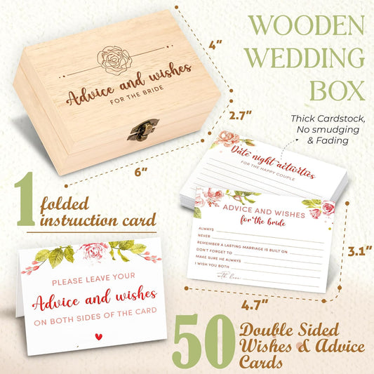Advice For The Bride Cards - 50 Pcs Wedding Advice Cards For Bridal Shower Decorations, Marriage Advice And Wishes Cards For Engagement Party Games, Advice Box For Wedding Shower Decor