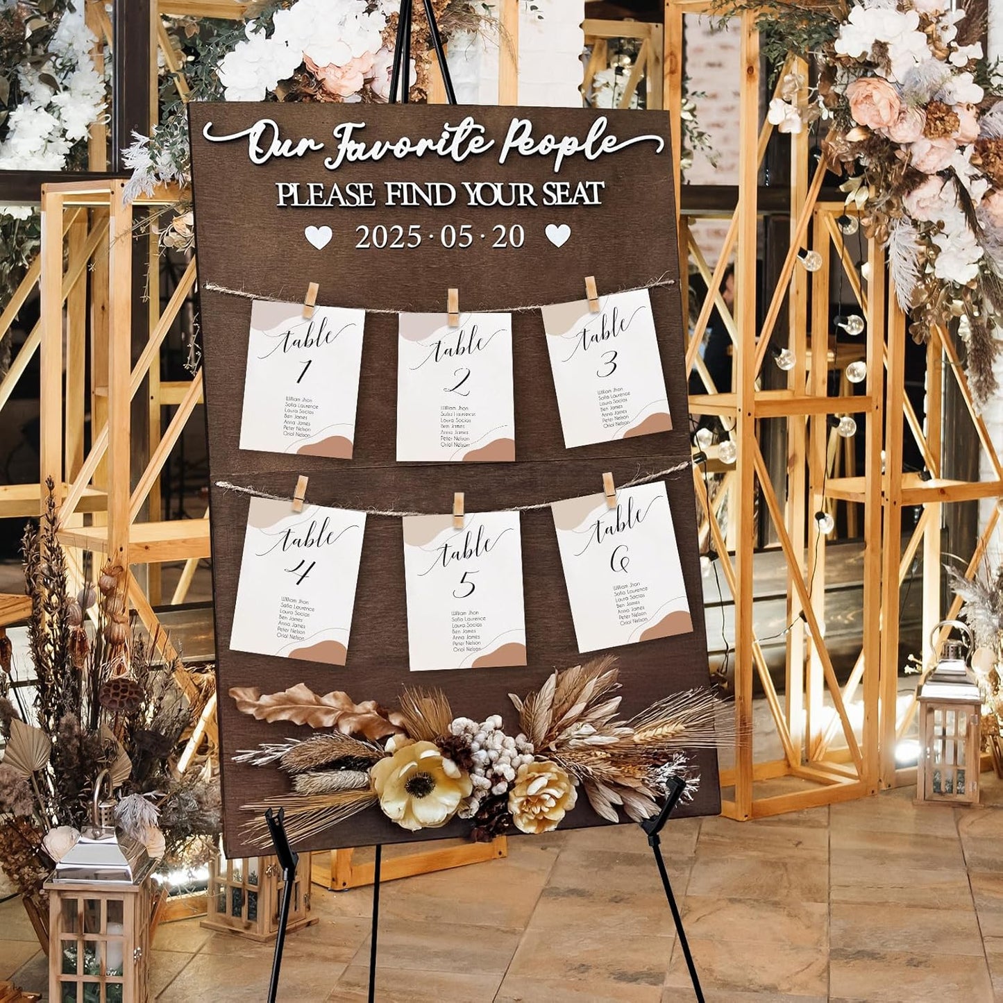OurWarm Wedding Seating Chart with Easel Display Stand, Rustic Seating Chart for Wedding Reception Display, Please Find Your Seat Wooden Seating Chart Board for Baby & Bride Shower Wedding Sign Decor