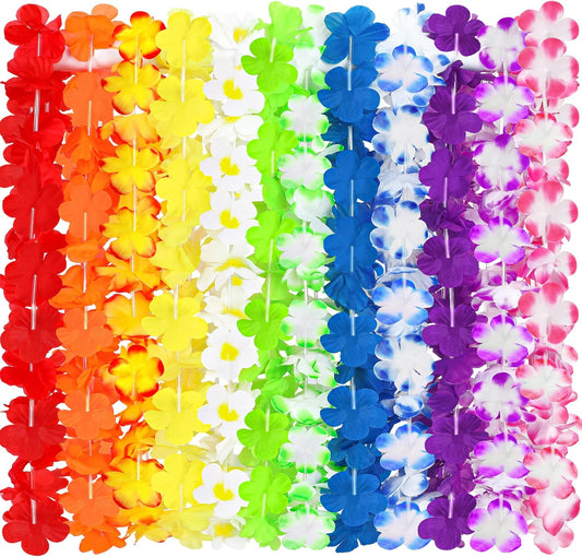 12PCS Hawaiian Leis Bulk, Colorful Luau Leis Party Decorations, Hawaiian Tropical Theme Silk Flower Leis, Hawaii Flower Lays Garland for Birthday Summer Pool Party Favors Supplies Accessories