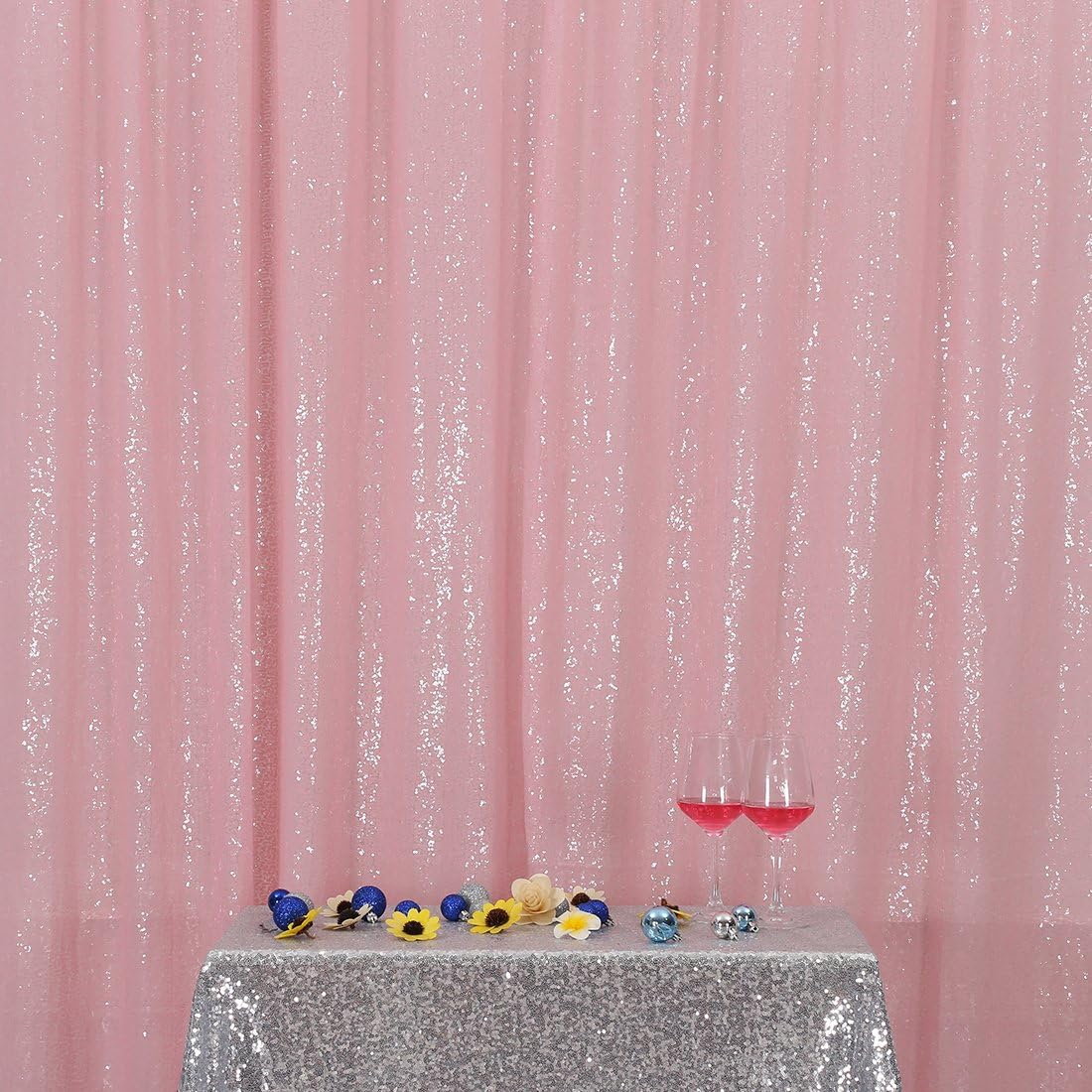 Poise3EHome Pink Sequin Backdrop, 10Ft x 10Ft Glitter Photography Background Curtains for Party Baby Shower Wedding Birthday Christmas Thanksgiving Halloween Decoration