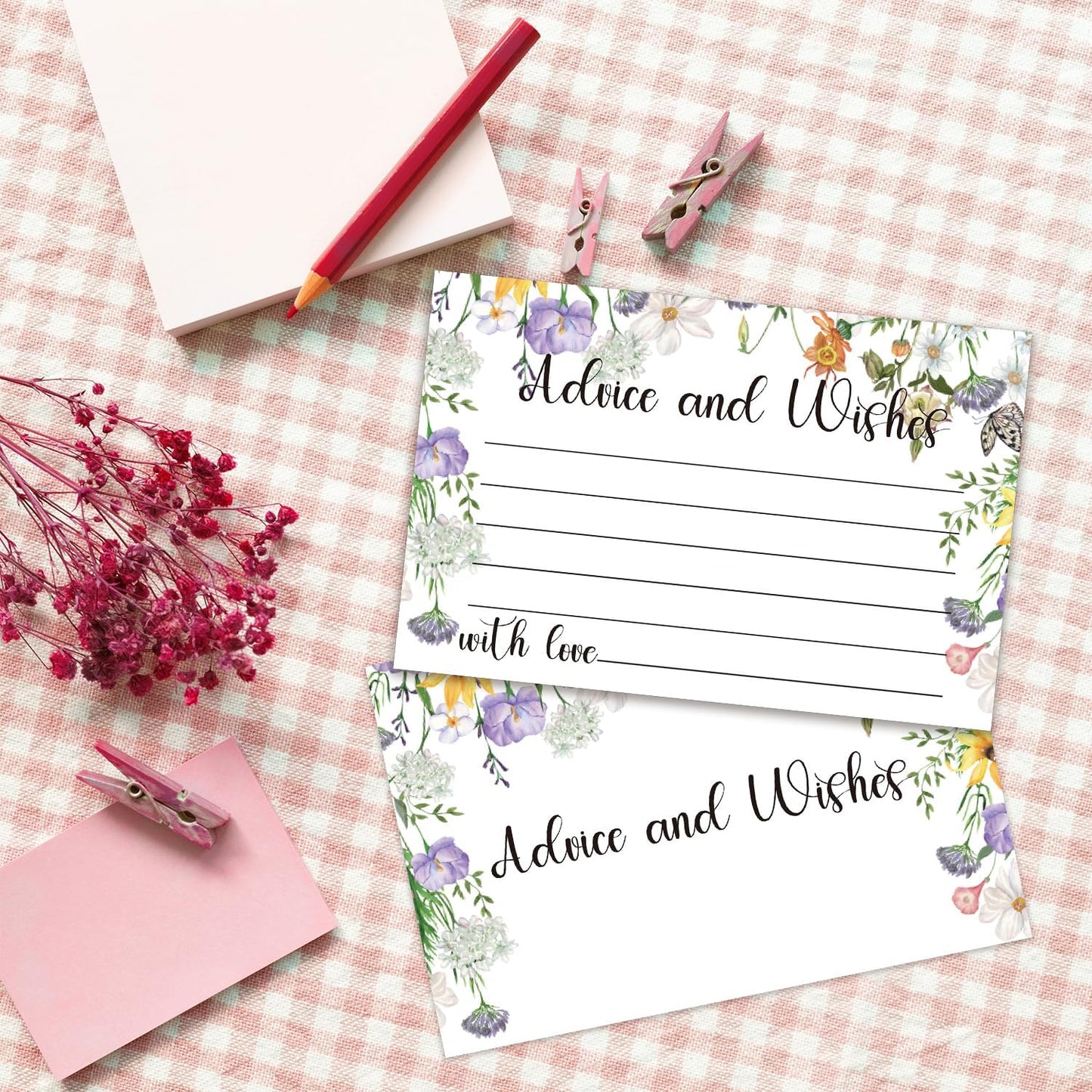 Floral Advice and Wishes Cards, Double-sided Blank Cards Suitable for Bridal Showers, Weddings, The Bride and Groom, Mr and Mrs, Engagement Party, Baby Shower, Pack of 25-06