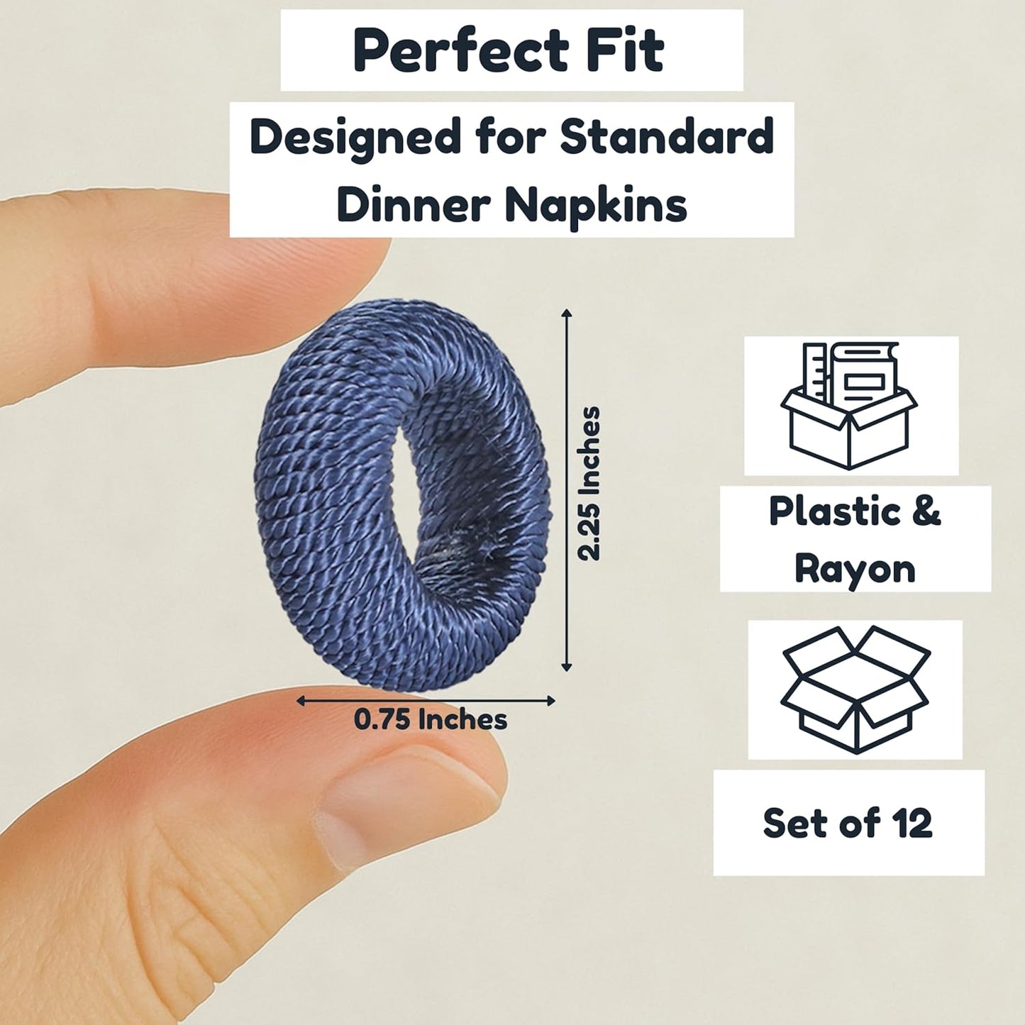 Rustic Napkin Rings Set of 12 - Rayon Napkin Holders for Table Decor, Weddings, Dinner Parties & Everyday Dining - Farmhouse Boho Napkin Rings (Blue) - CLEENTABLE