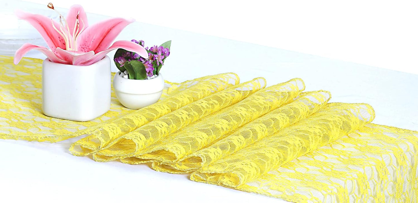 MDS Pack of 15 Wedding 12 x 108 inches Lace Table Runner for Wedding, Decorations for Birthday Parties, Banquets, Graduations, Engagements, and Runners fit Rectangle, Round Table- Yellow