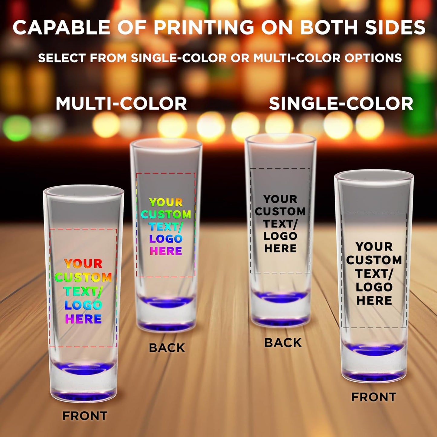 Custom Cordial Shooter Shot Glasses 2 oz. Set of 50, Personalized Bulk Pack - Great for Birthdays, Parties, Indoor & Outdoor Events - Purple