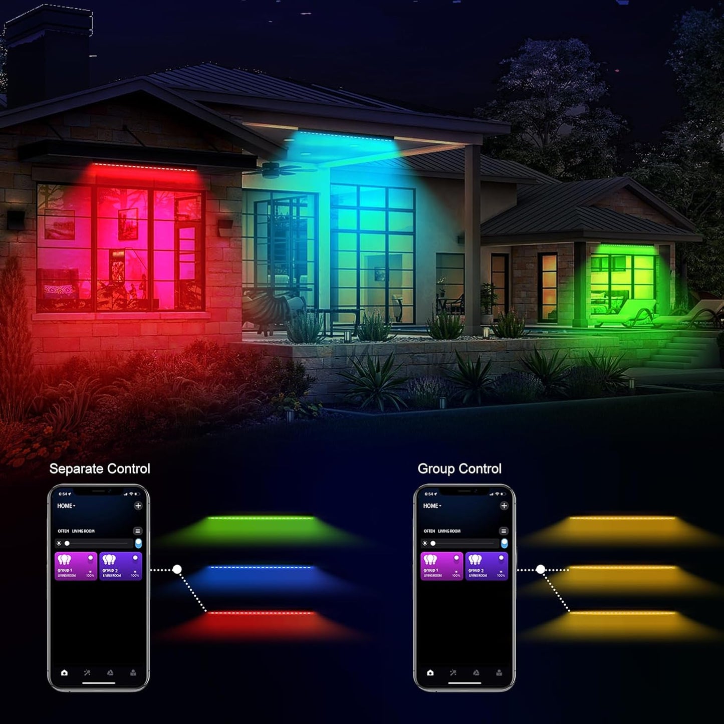 Smart Wall Washer Light Dimmable APP Control, 180W RGBCW Color Changing Linear LED Light Bar with RF Remote Control, Group Function, Timing, Perfect for Outdoor & Indoor Lighting Projects