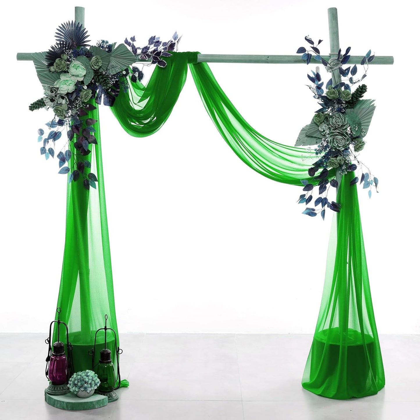 VDS Pack of 1 Panel (30 Inch X 40 Feet) Wedding Arch Draping Fabric Sheer Chiffon Fabric Drapery for Wedding Ceremony Reception Swag Backdrop Canopy Chuppah ARBO Altars Decoration (Green)