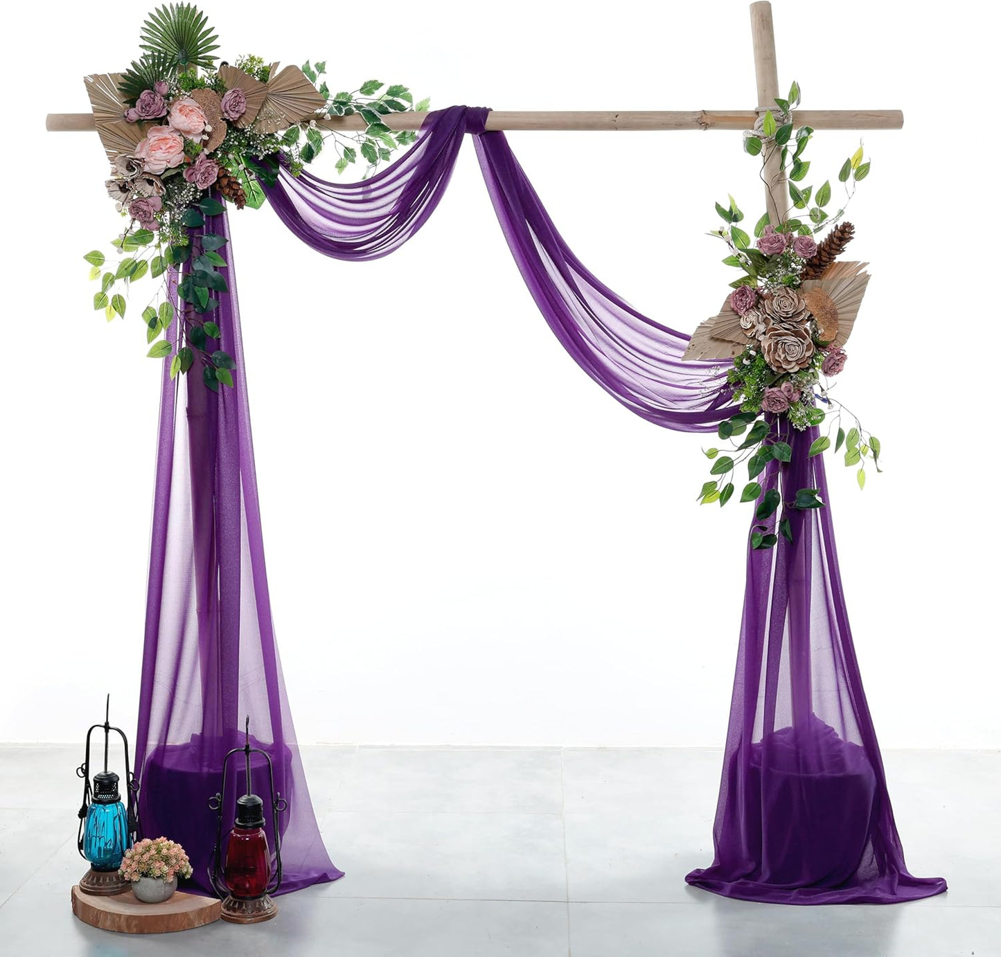 VDS Pack of 2 Panel (30 Inch X 30 Feet) Wedding Arch Draping Fabric Sheer Chiffon Fabric Drapery for Wedding Ceremony Reception Swag Backdrop Canopy Chuppah ARBO Altars Decoration (Purple)