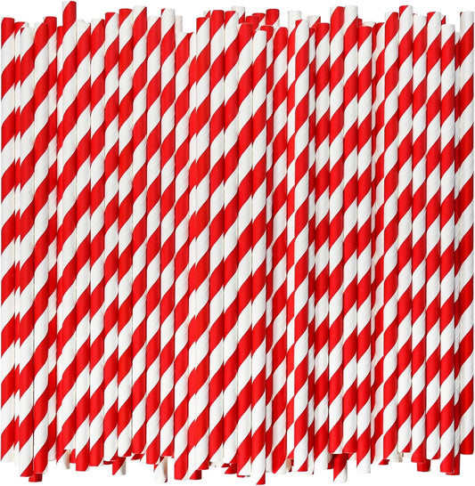 Disposable Paper Drinking Straws, Red Striped, 7.75" x0.24", 1000 Counts - Restaurant Pack